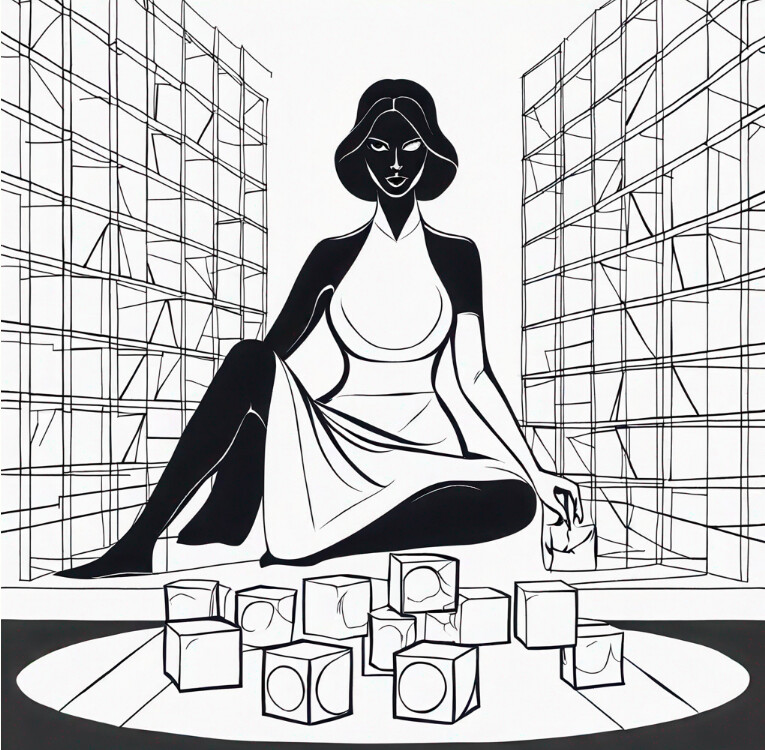 A draft concept of the mother goddess constructing multiple universes, akin to a child playing with toys. Created by combining traditional, along with using the paintbrush in muro. 