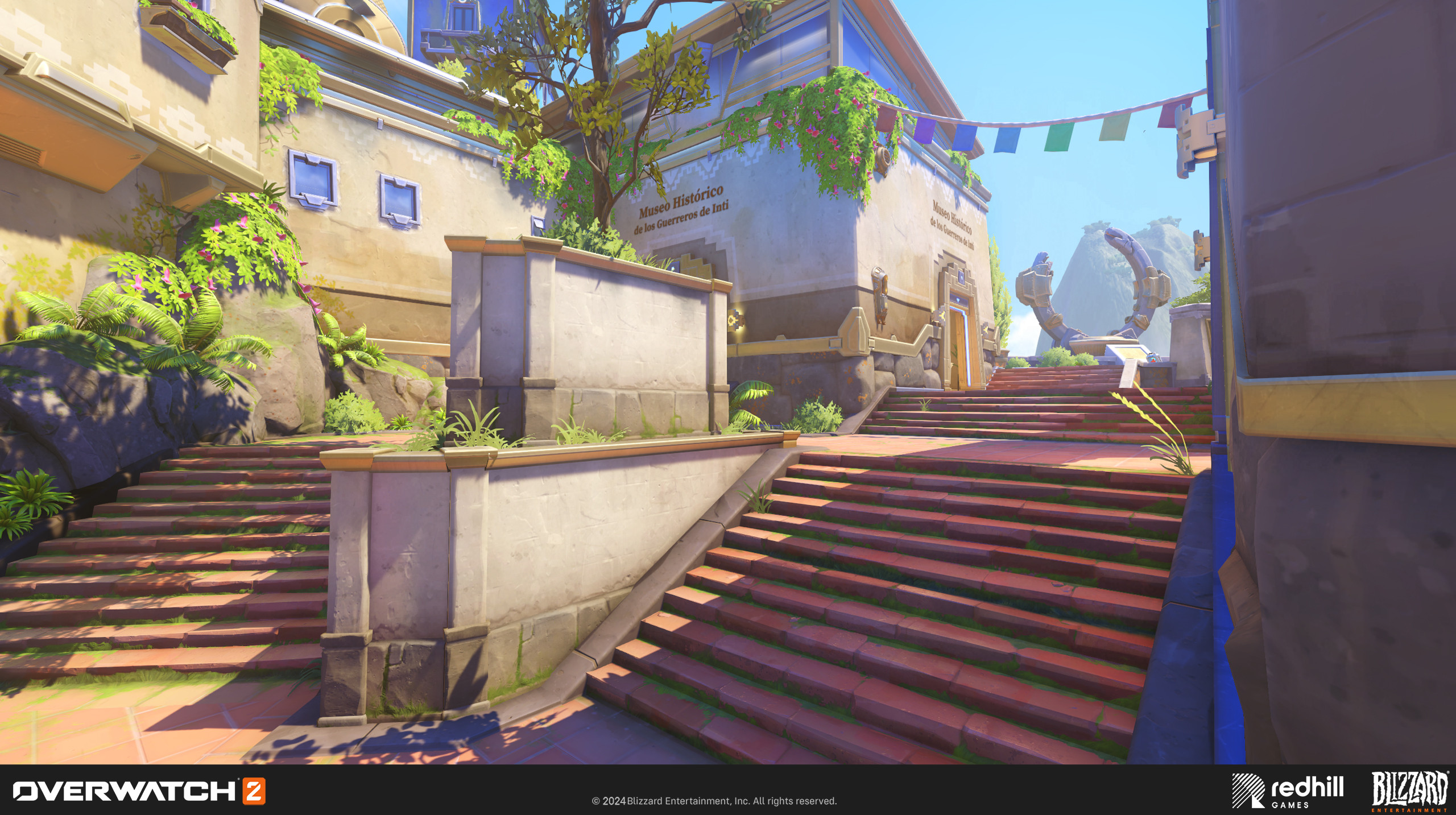 The gold/beige/stone walls and pillars in the foreground are a part of the foundation wall modular kit, rest is by the awesome team at Blizzard