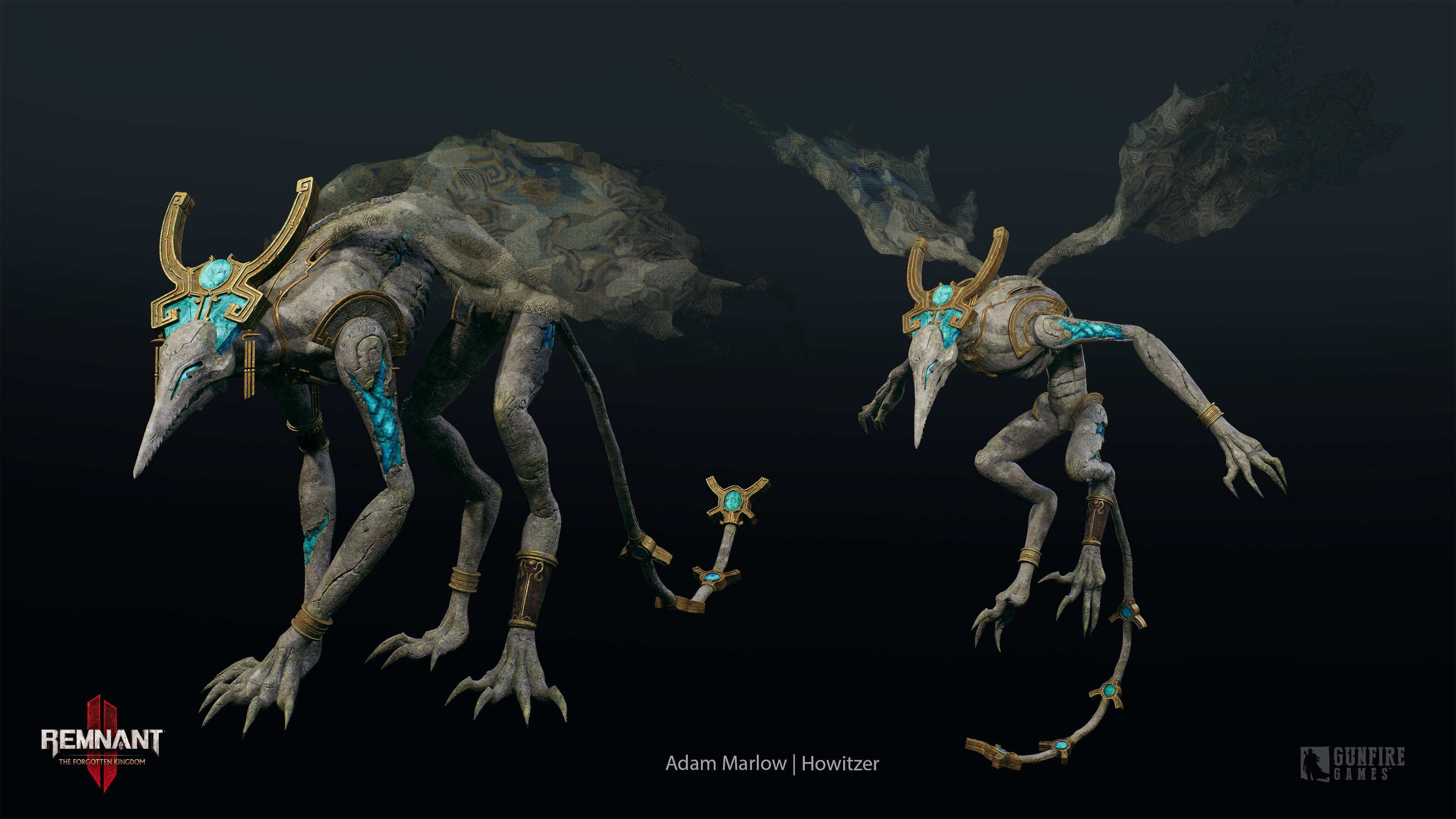 Creature had sand wings and flew, I did a basic sculpting of the wings, Brian Poche did a basic material and VFX helped make the effect in-engine.