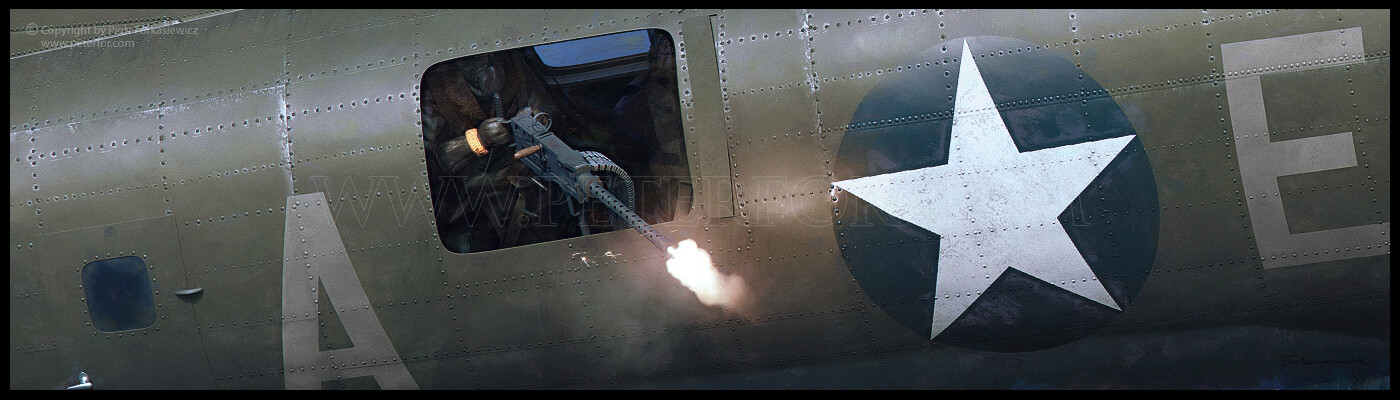 Waist gunner in action