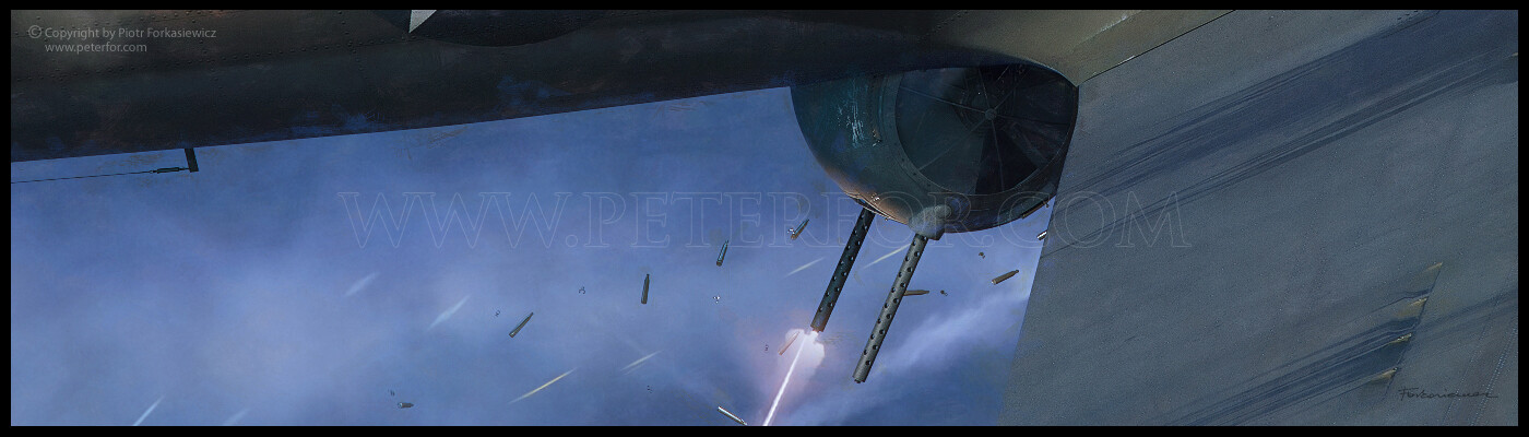 Ball turret gunner in action