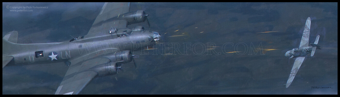 B-17F-100-BO, 42-30335, Sans Finis. Survived "Double Strike" mission but was lost over Stuttgart on September 6 1943.