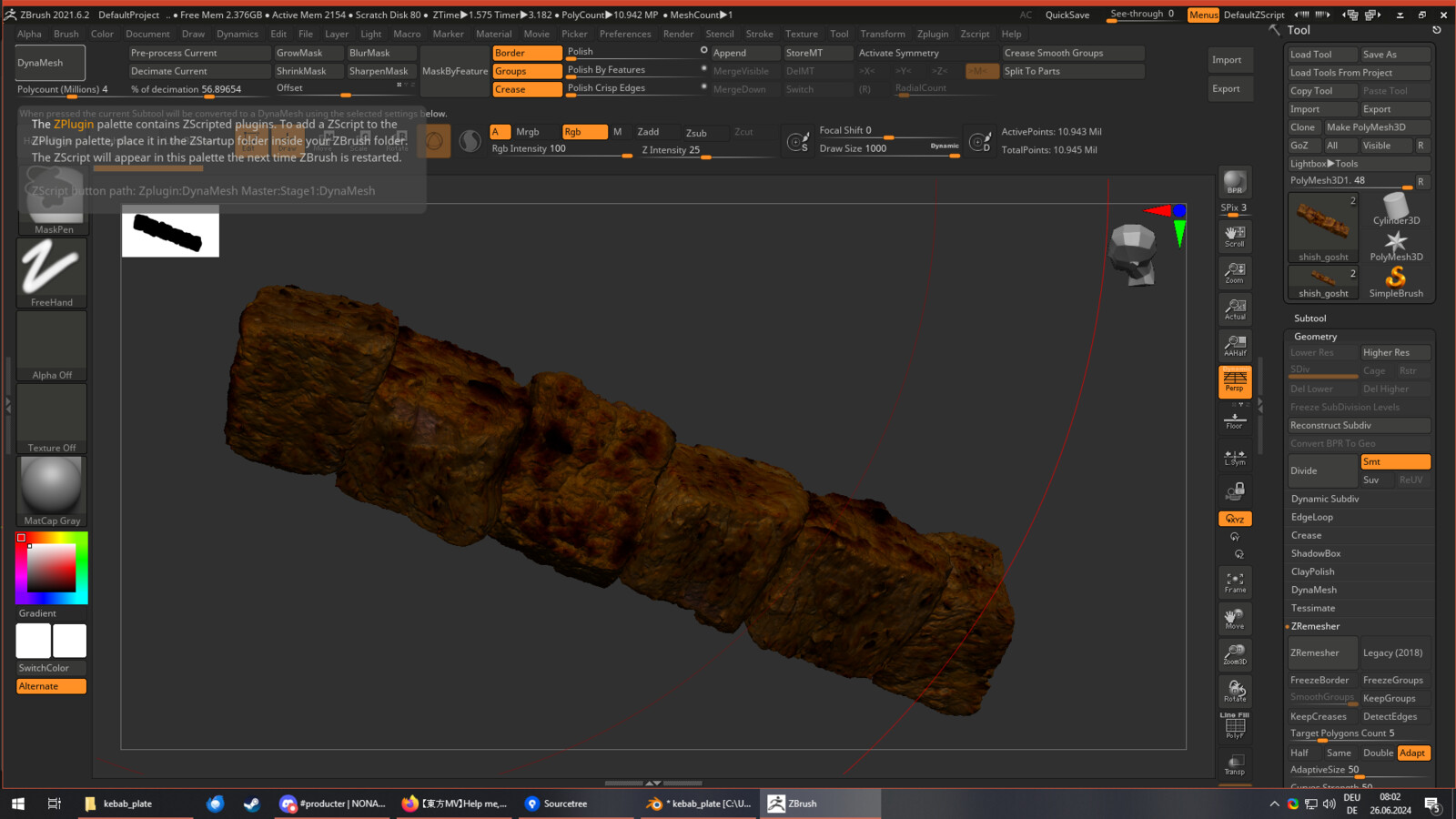 I go over the assembled model in ZBrush and adjust finer details.