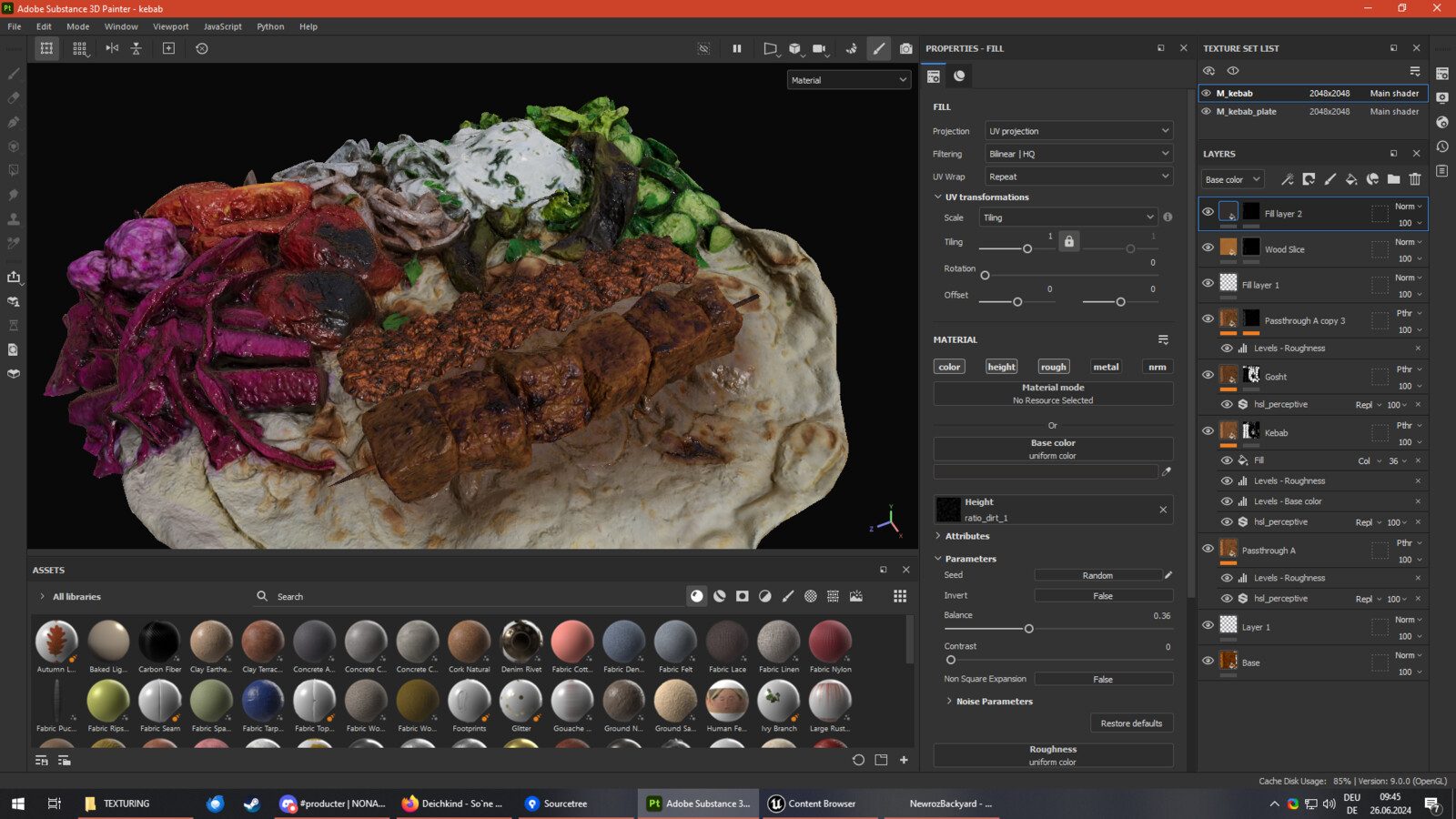 The assembled scan assets need some texture tweaking. I usually bake from high poly vertcolor to low poly and textures.