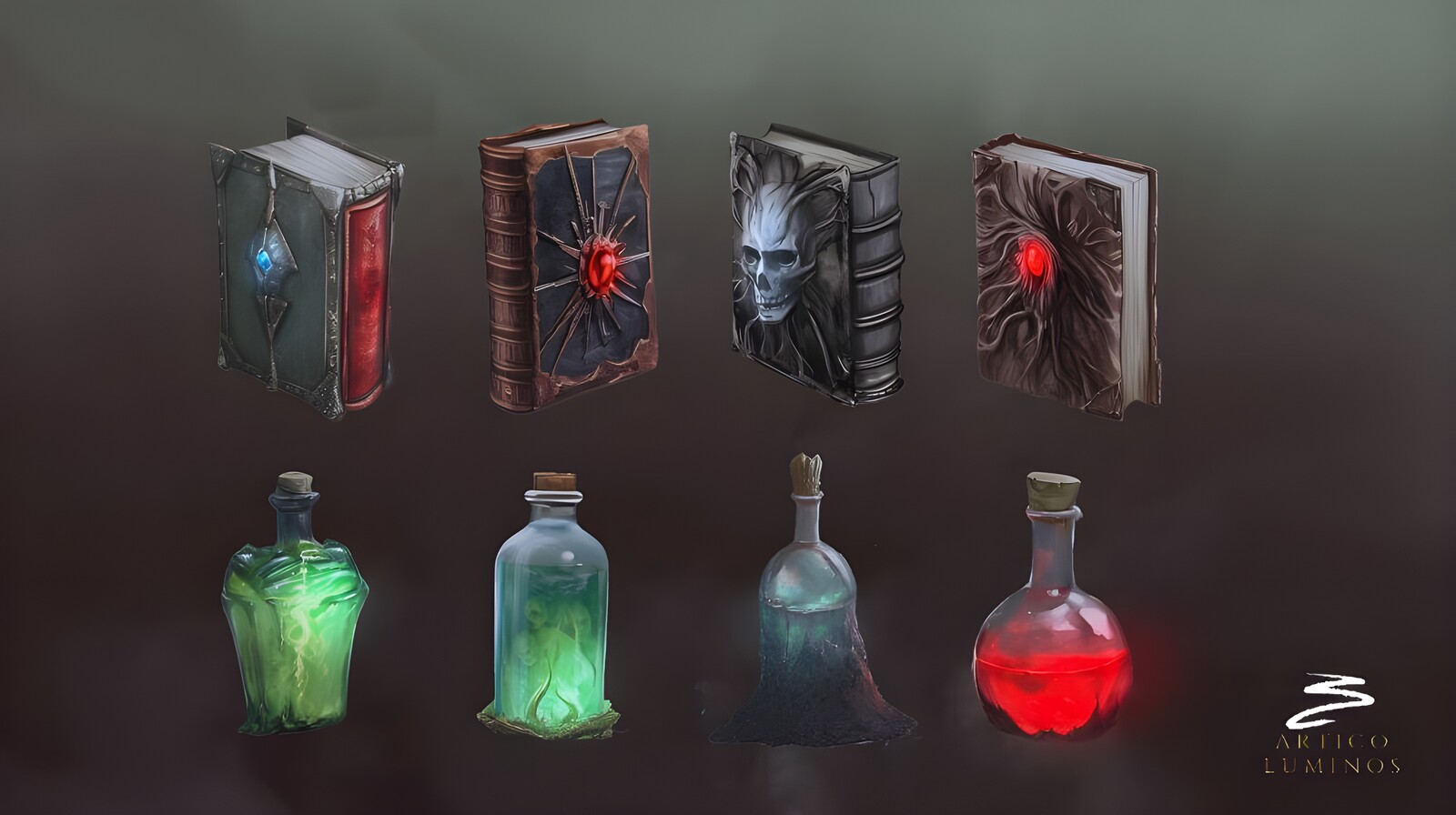 Books and Poison Bottles Assets Props