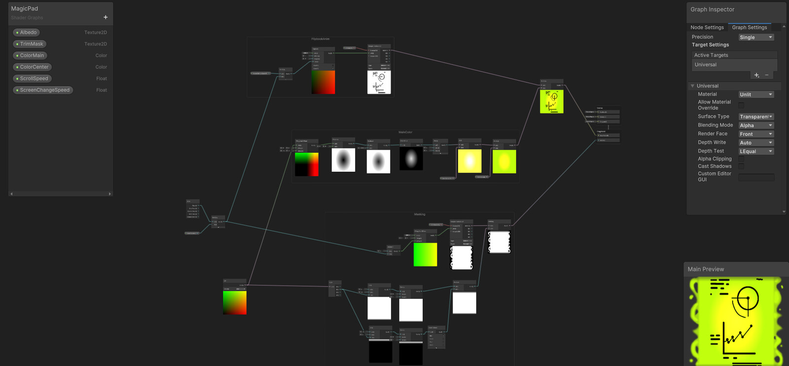 Overview of the shader created for the magical screen that appears