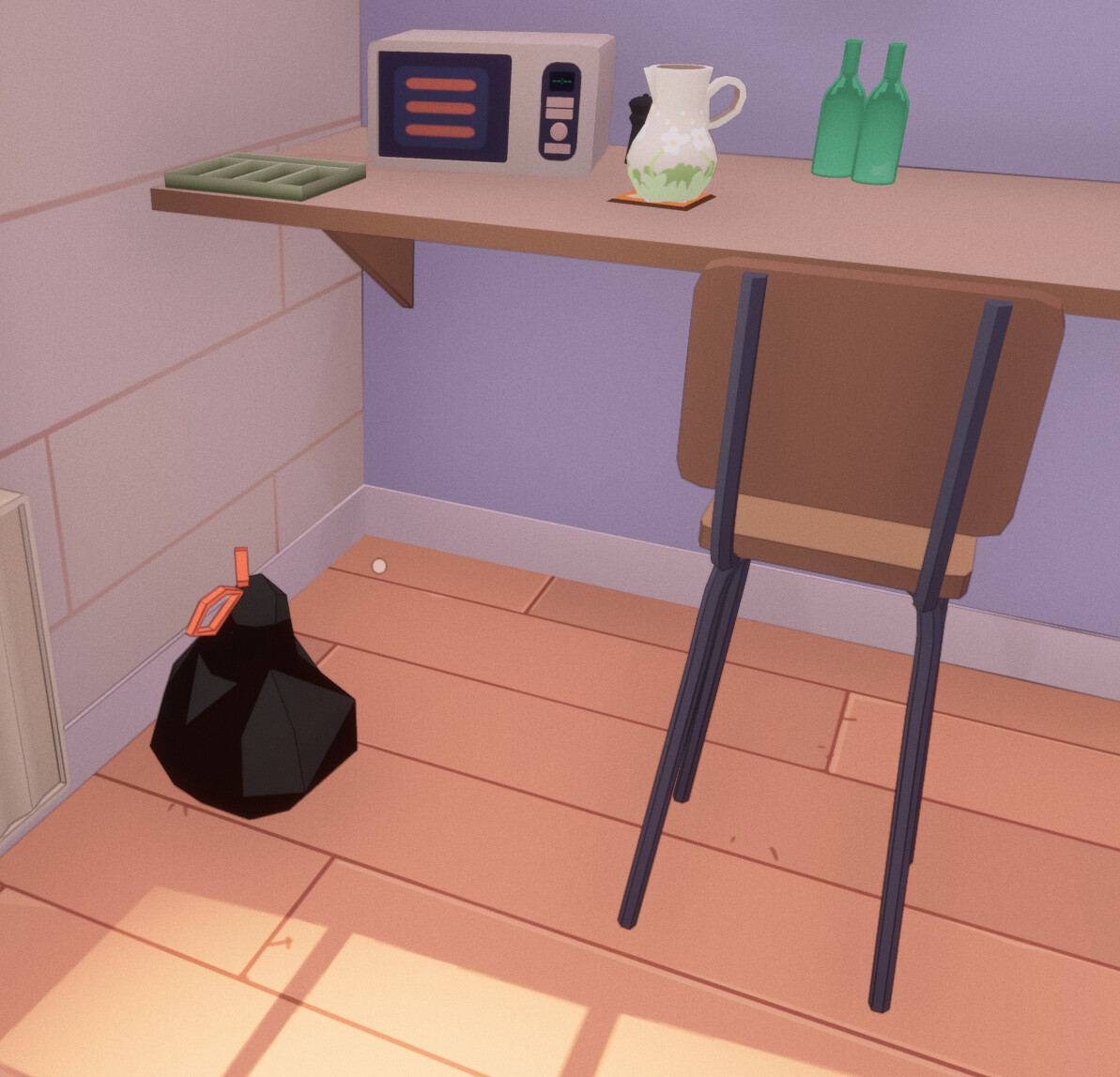 Furnitures, Microwave, Bottles, Trashbag
