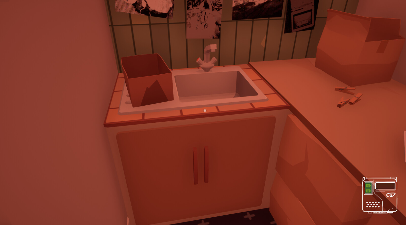 Sink and cardboard boxes