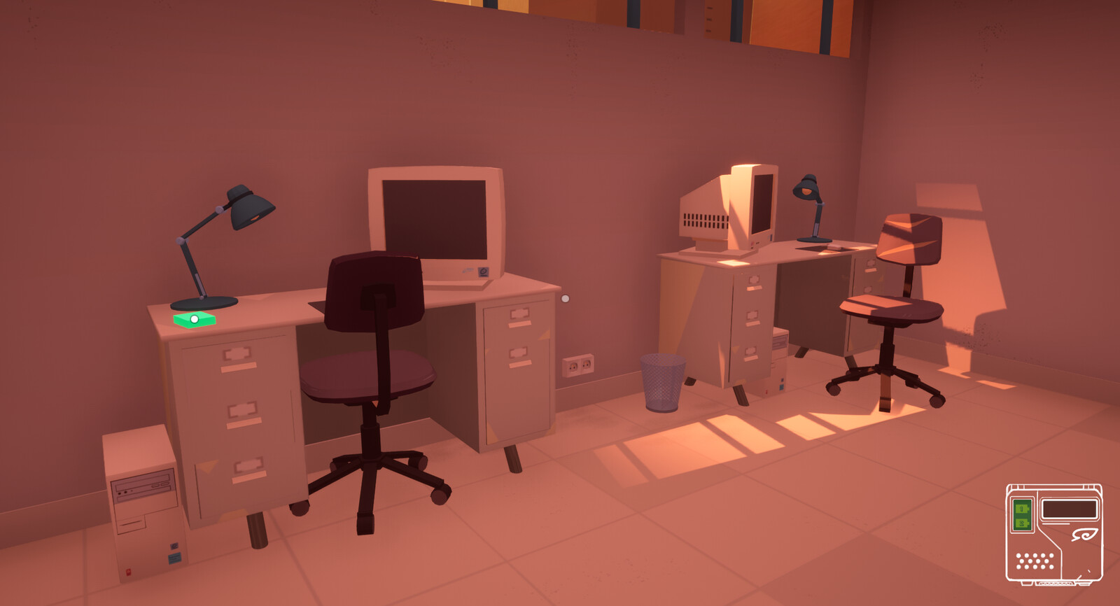 Chairs, Desks, Computers and Lamplights