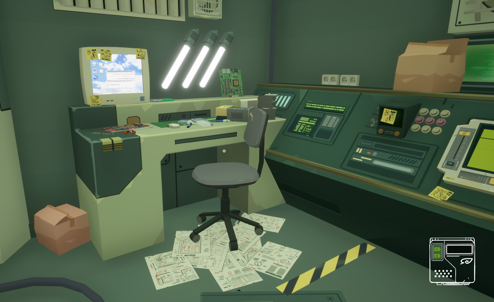 Desks, Board , chair and devices