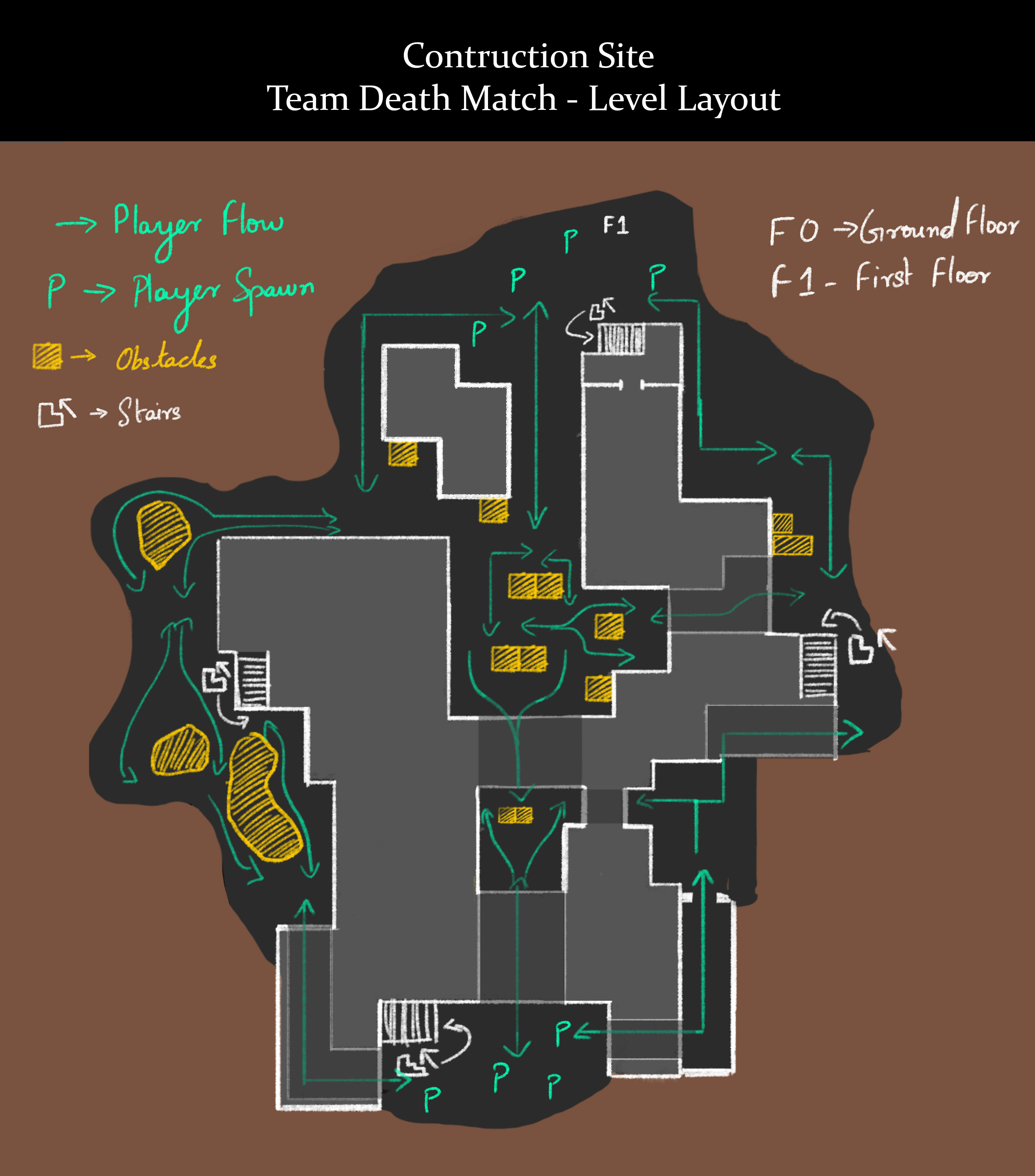 This is the player's flow diagram showing the different ways the players can approach the level