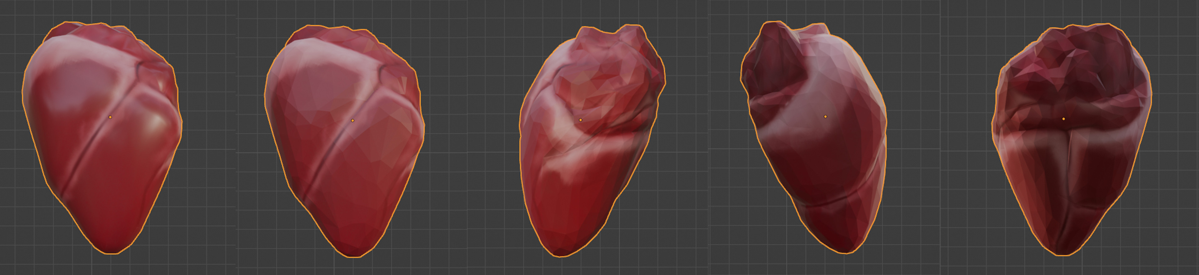 Heart model sculpted in blender, decimated, and converted to tris. A 3D scan of a deer heart was used as reference for accuracy. Texture painted in Procreate.
