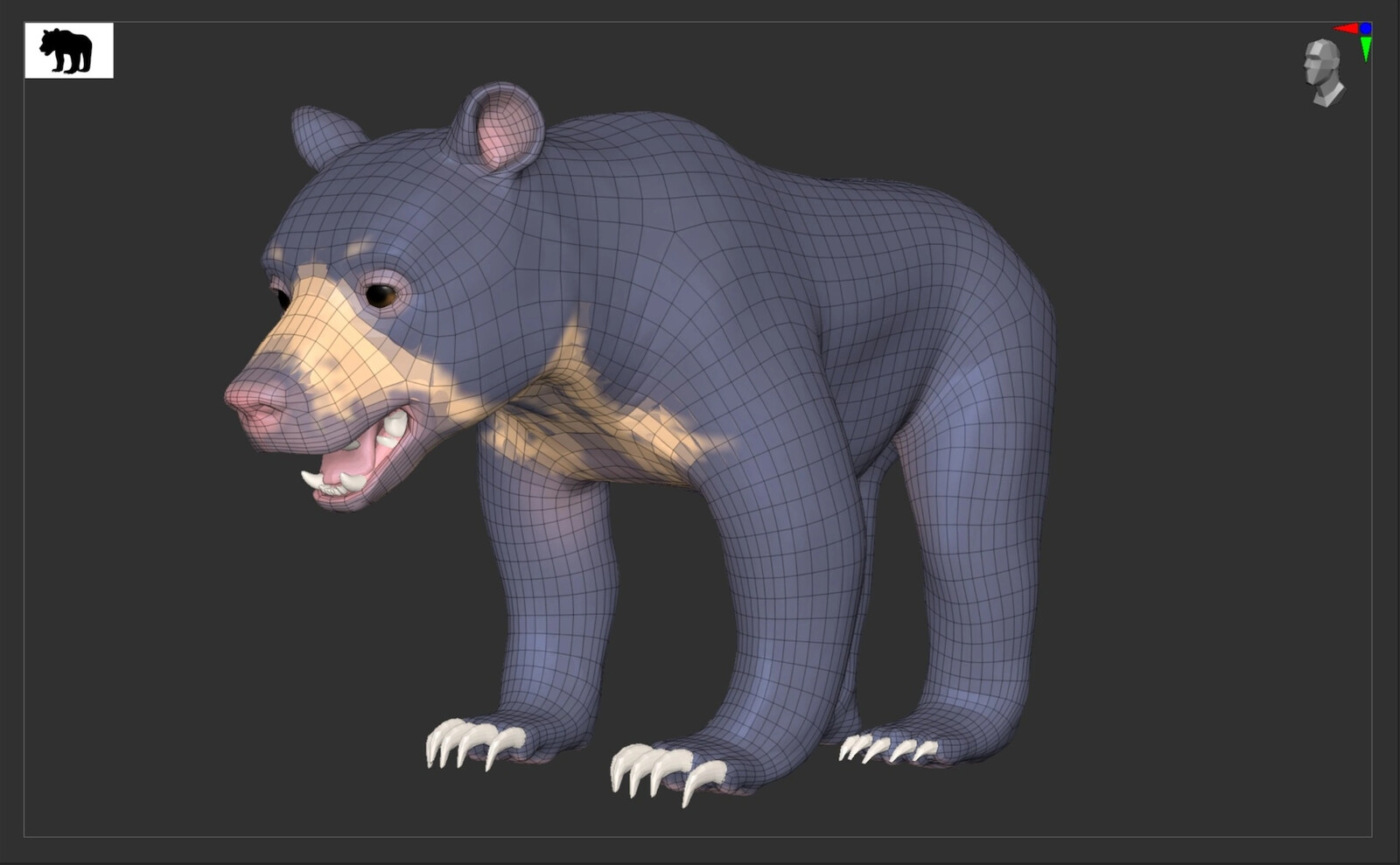My original Zbrush sculpt. This bear was inspired by the short-nosed Spectacled bear of South America, and Sun bear of Southeast Asia. 
