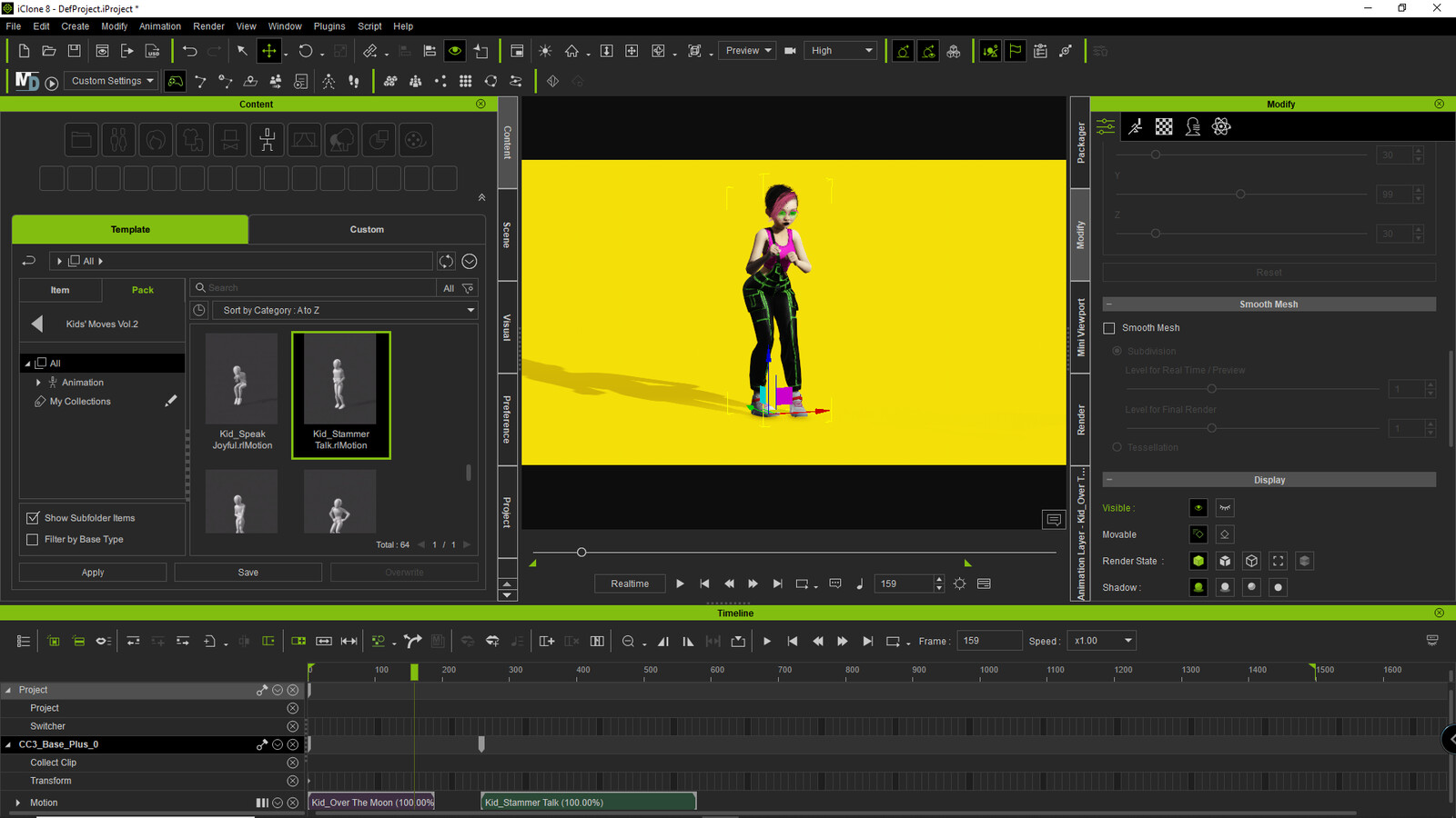 was playing with different moves but decided to use static pose and some posed renders for the turntable video