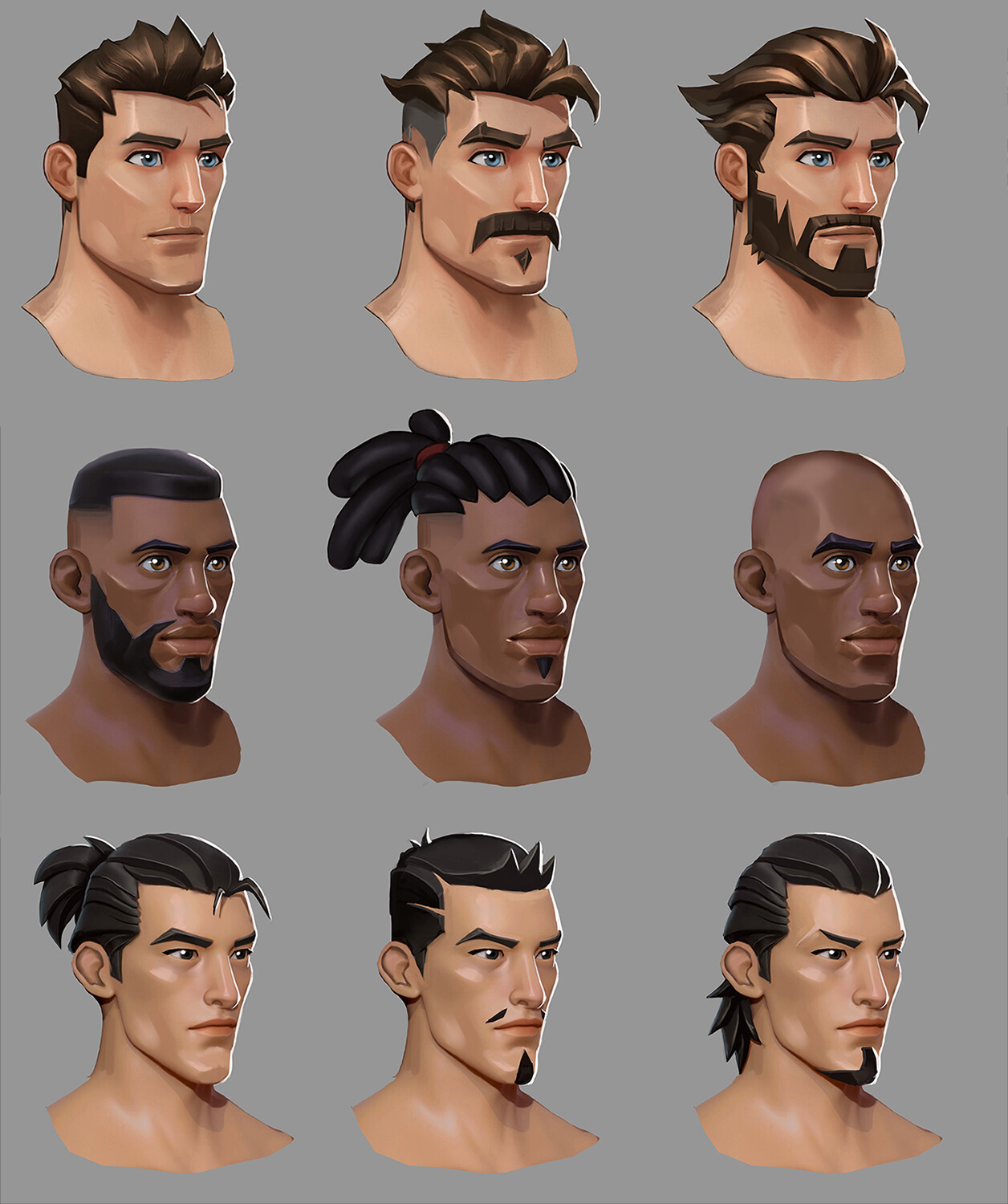 stylized game head concepts for unnamed stylized 3d game pitch