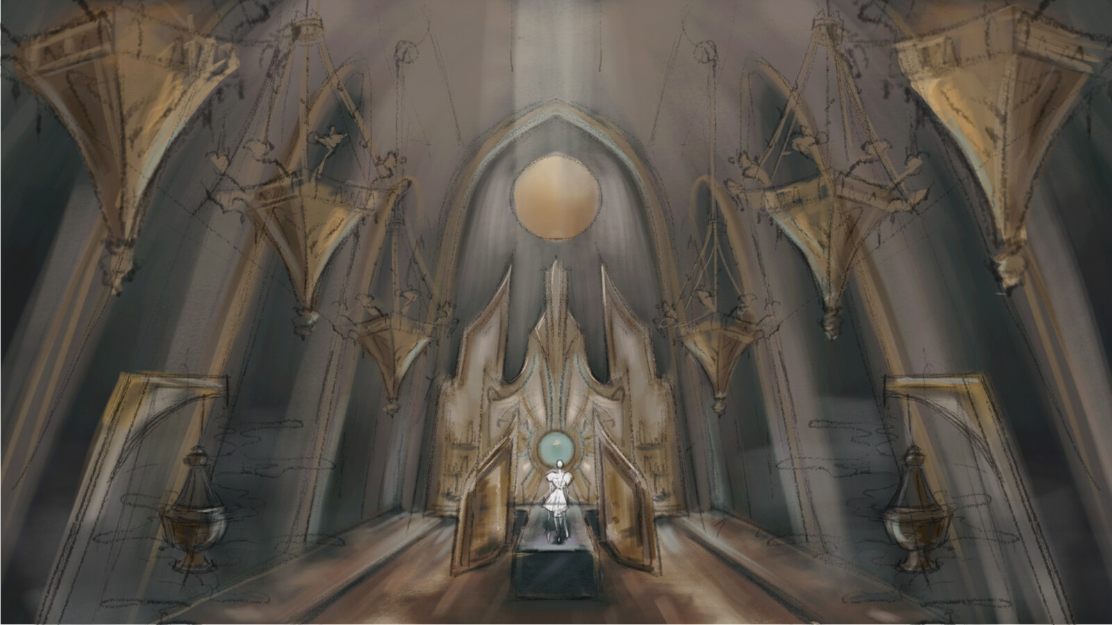 Concept art variant depicting a catwalk in the High Heavens. 