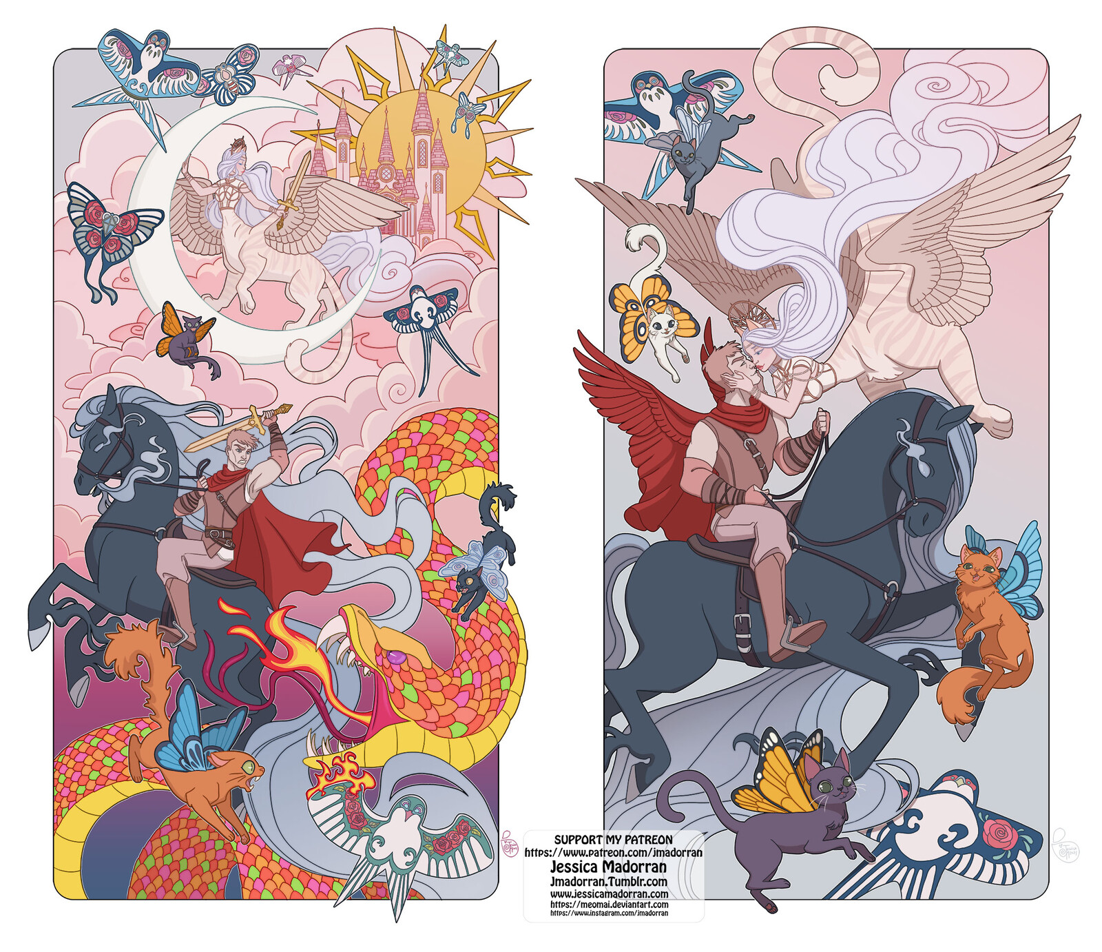 June 2024 Patreon - Twisted Lad and the Maiden in the Rose-Colored Clouds (Cats) Illustration