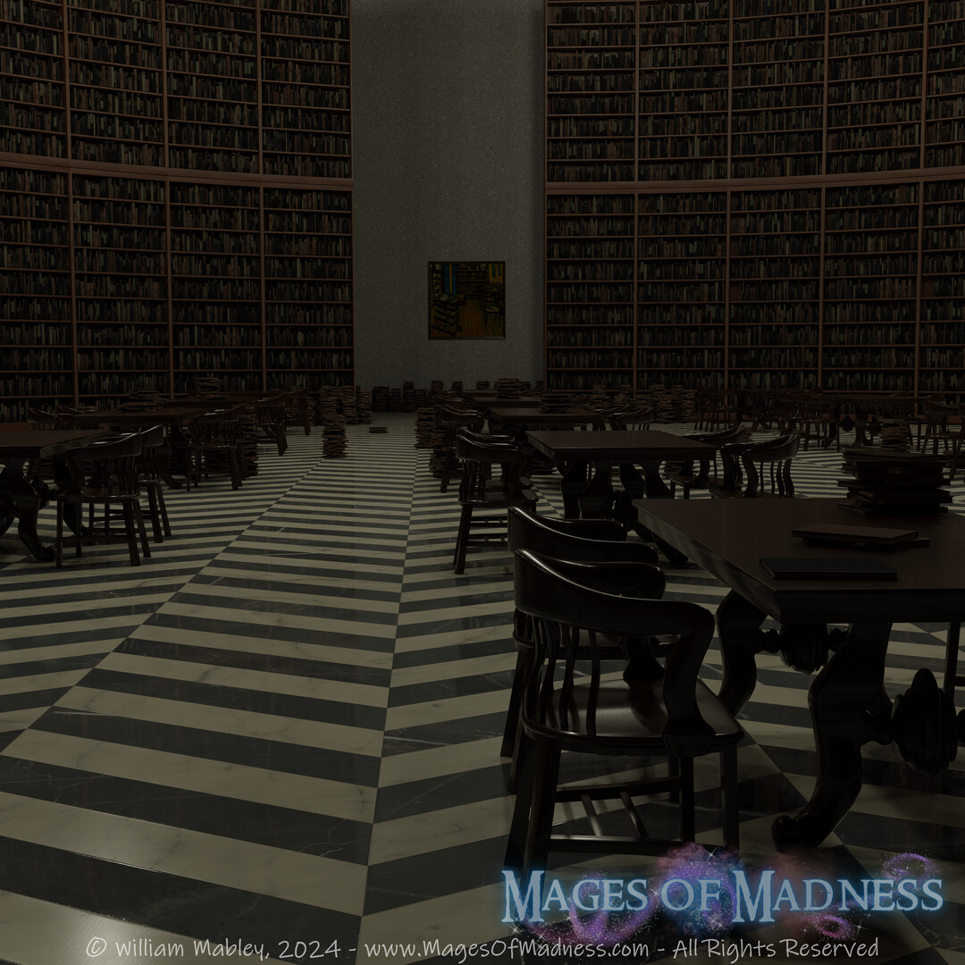 Reading Room - Test image using new table and chair models I created to test dynamic object placement and dynamic shelf creation in non linear shapes. 