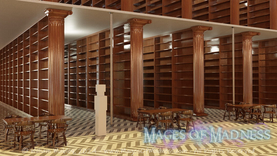Reading Room v1 - Test image using new table and chair models I created to test dynamic object placement and dynamic shelf creation. 