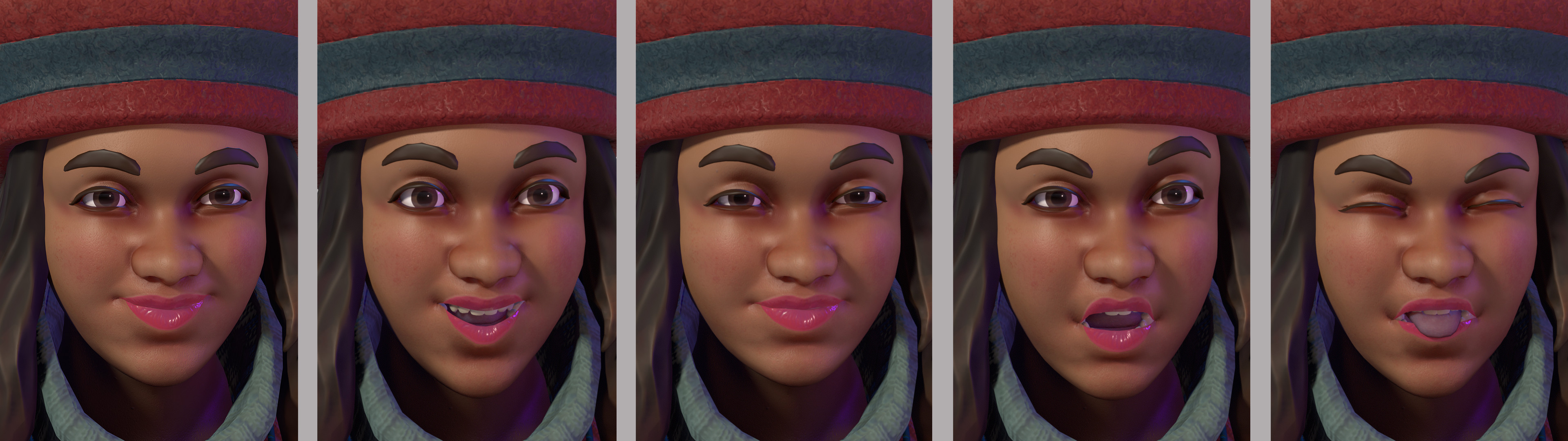 Just for fun I did some facial expression tests via Blend Shapes in Maya. I was not responsible for facial poses, rigging, or animation in game.