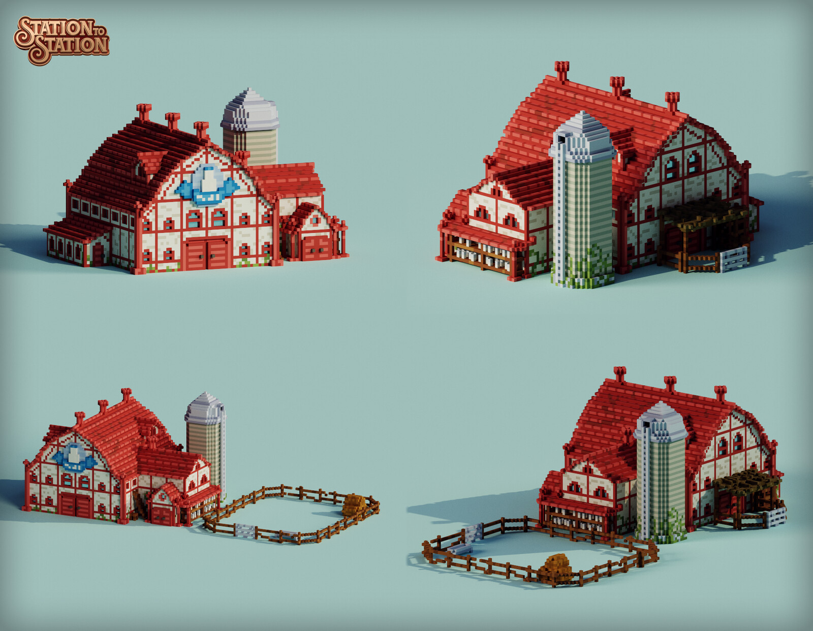 The milk farm, featuring a milk silo and a bold reddish color.