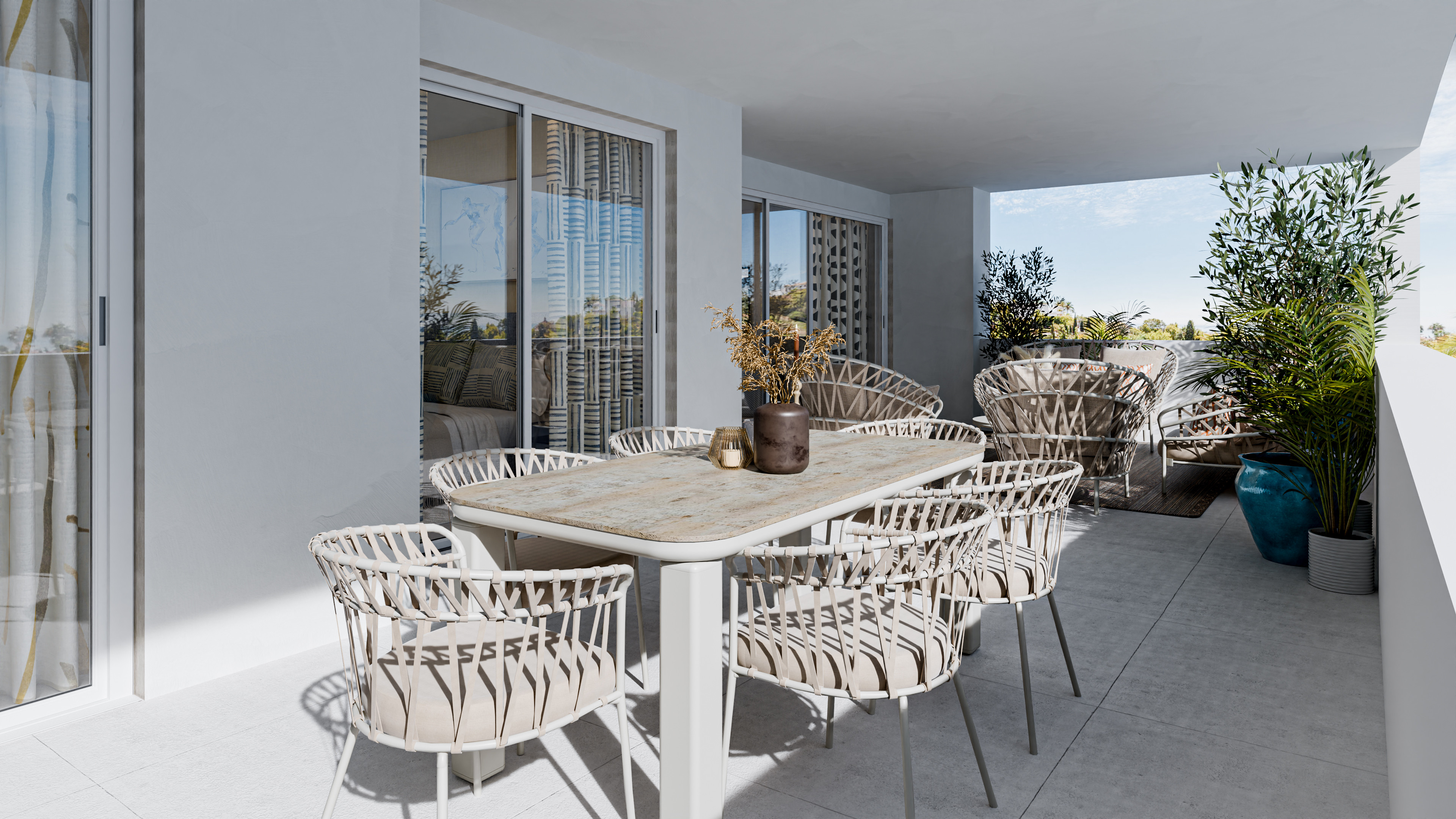 Terrace dinning angled shot.