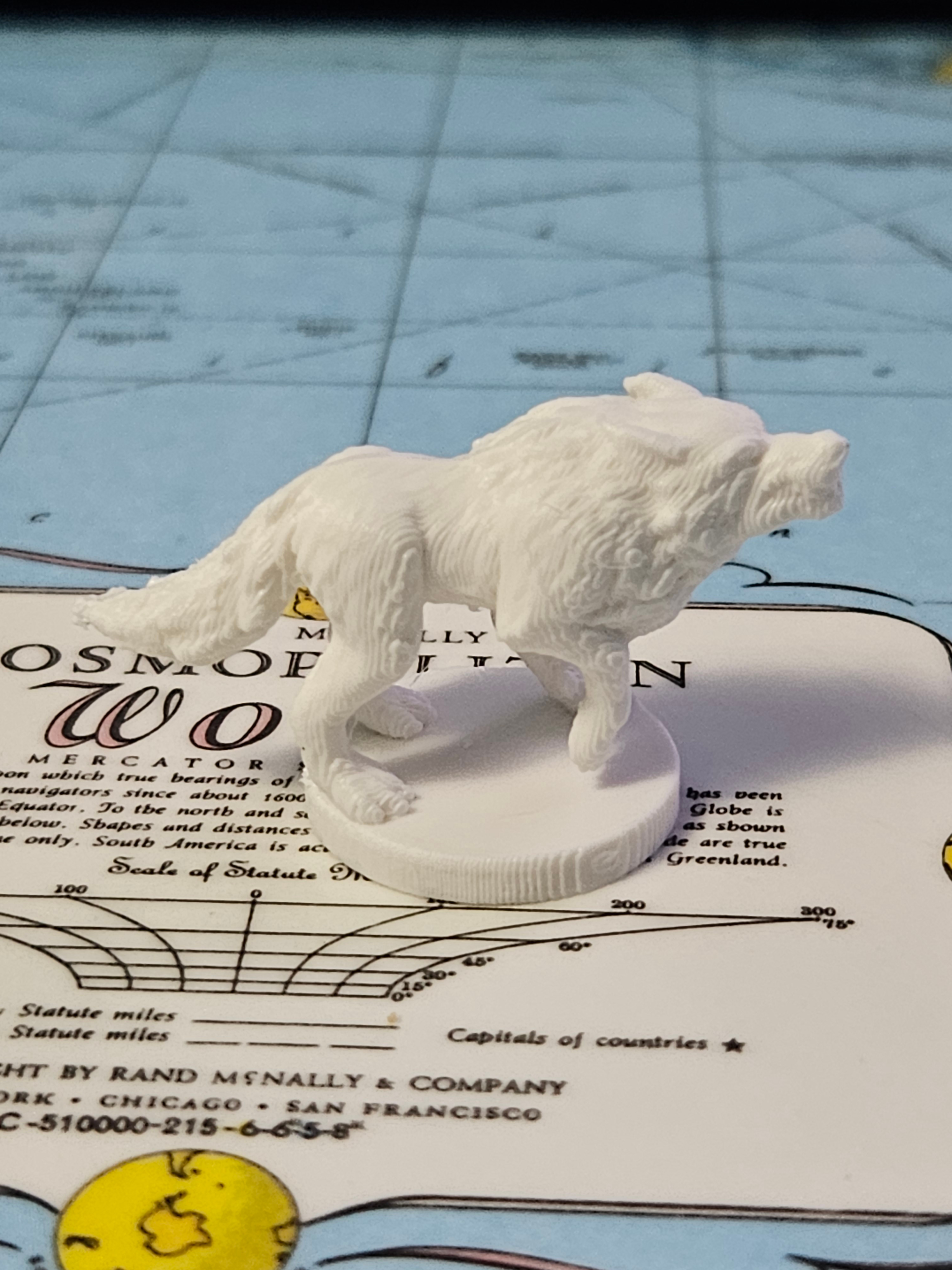 Final, smaller version of the wolf printed on its side