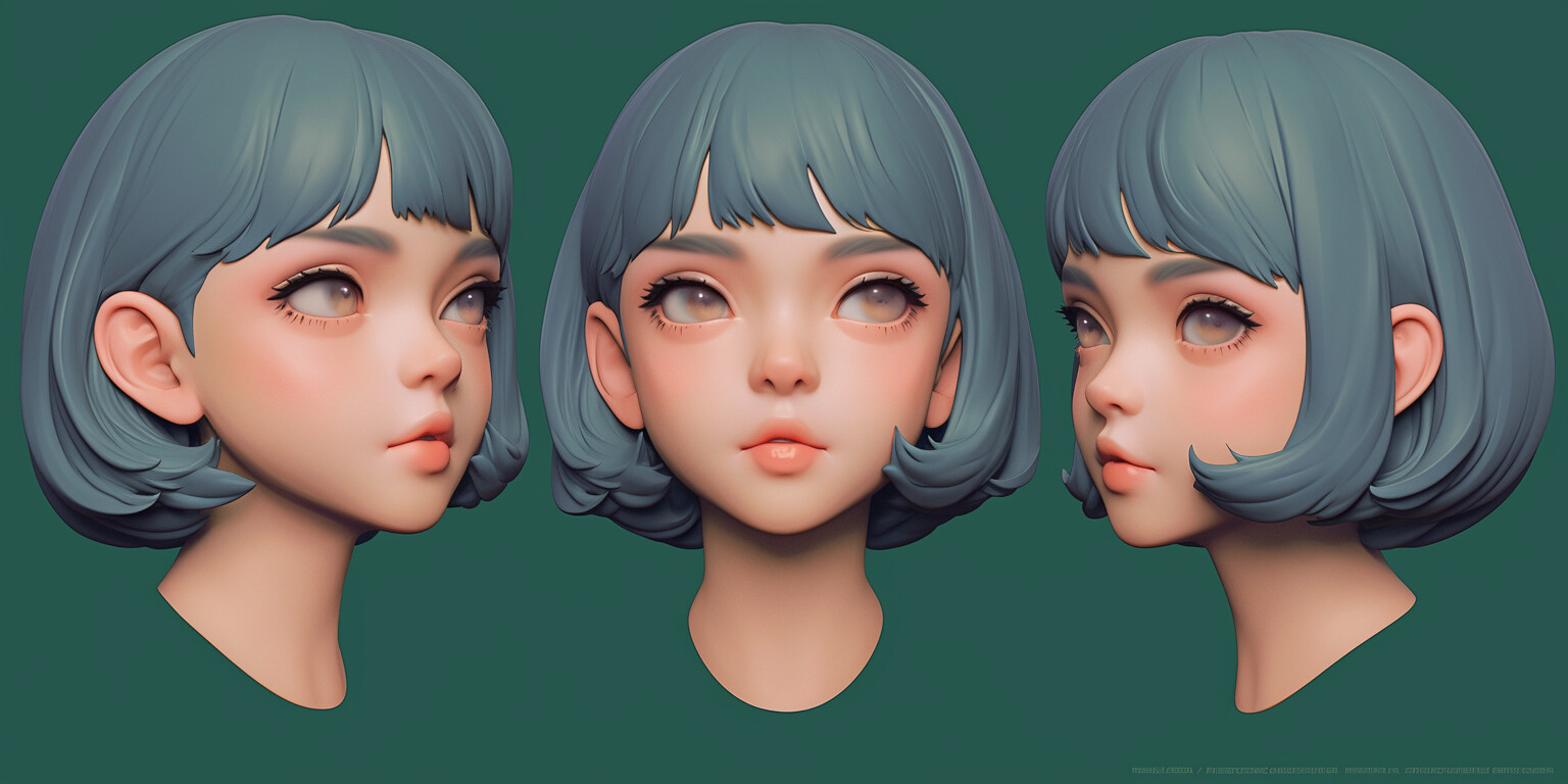 3D Head Sculpt References in 4K - Tika Art - +300 Anime Girl Head ...