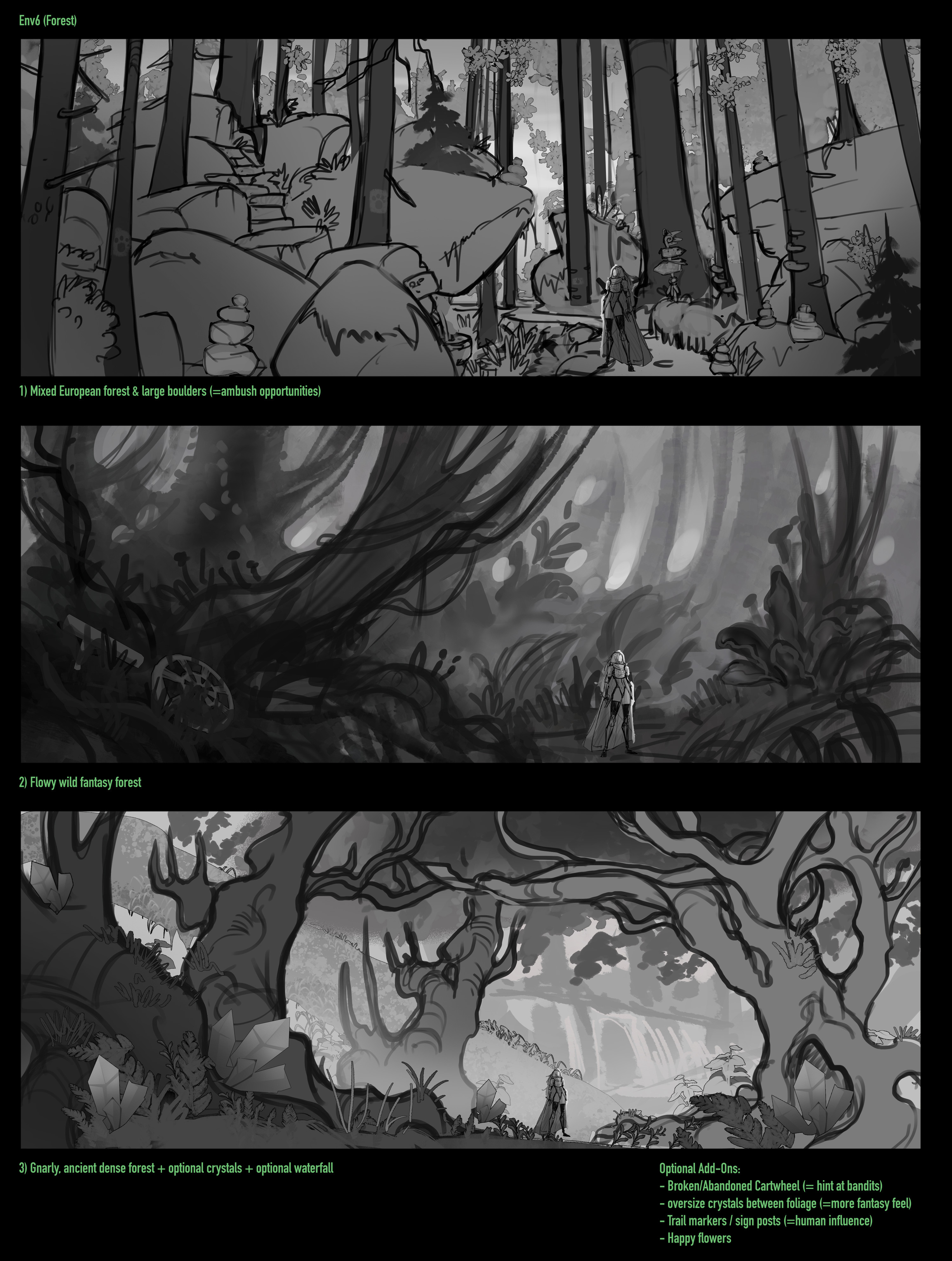 Quick and dirty early thumbnail exploration for the forest location.