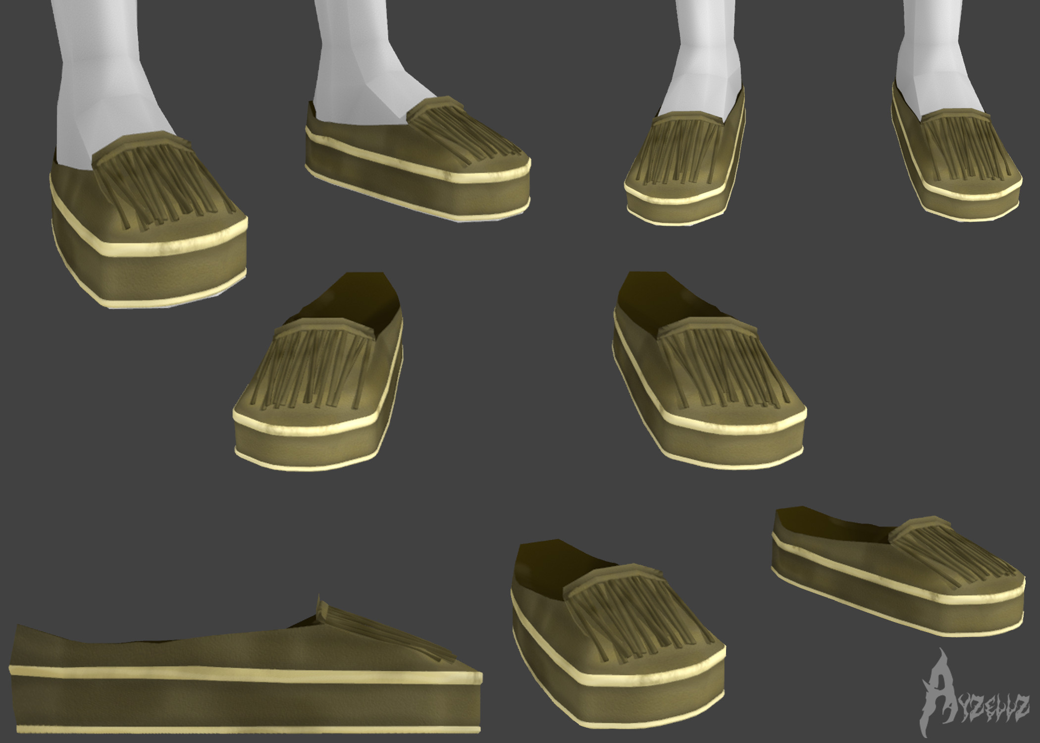 Created &amp; Rigged 3D Green Moccasins shoes for the game.