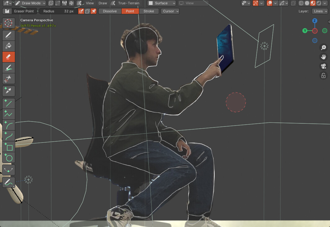 Rotoscoping avec l'outil Grease Pencil dans Blender.
