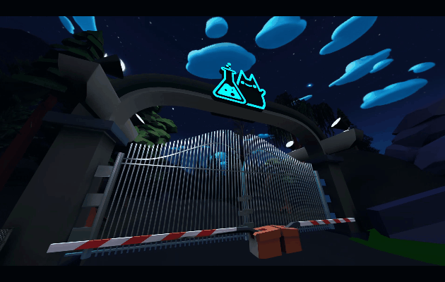 Little Laboratories Mane gate. Designed, modeled, implemented, and lit by myself. Another teammate made the parking gate.