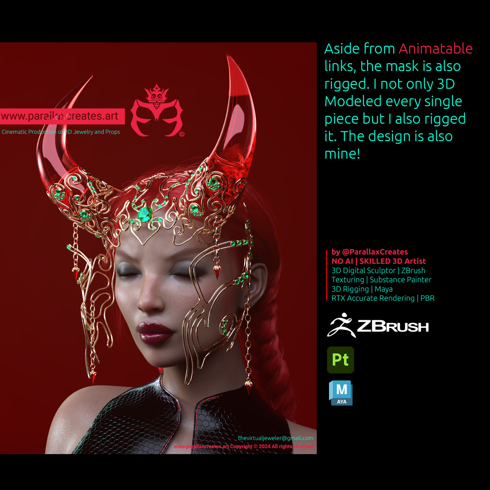 Jeweled Oni Mask | Elaborate 3D Jewelry by ParallaxCreates