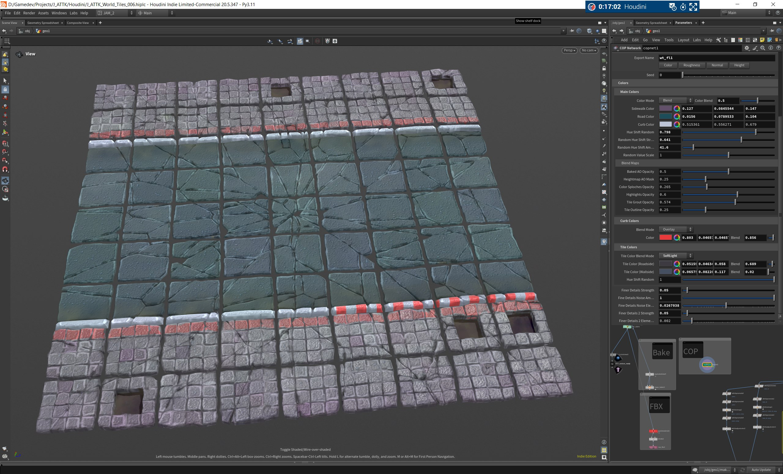 Houdini View of Road &amp; Sidewalk Tile Generator
