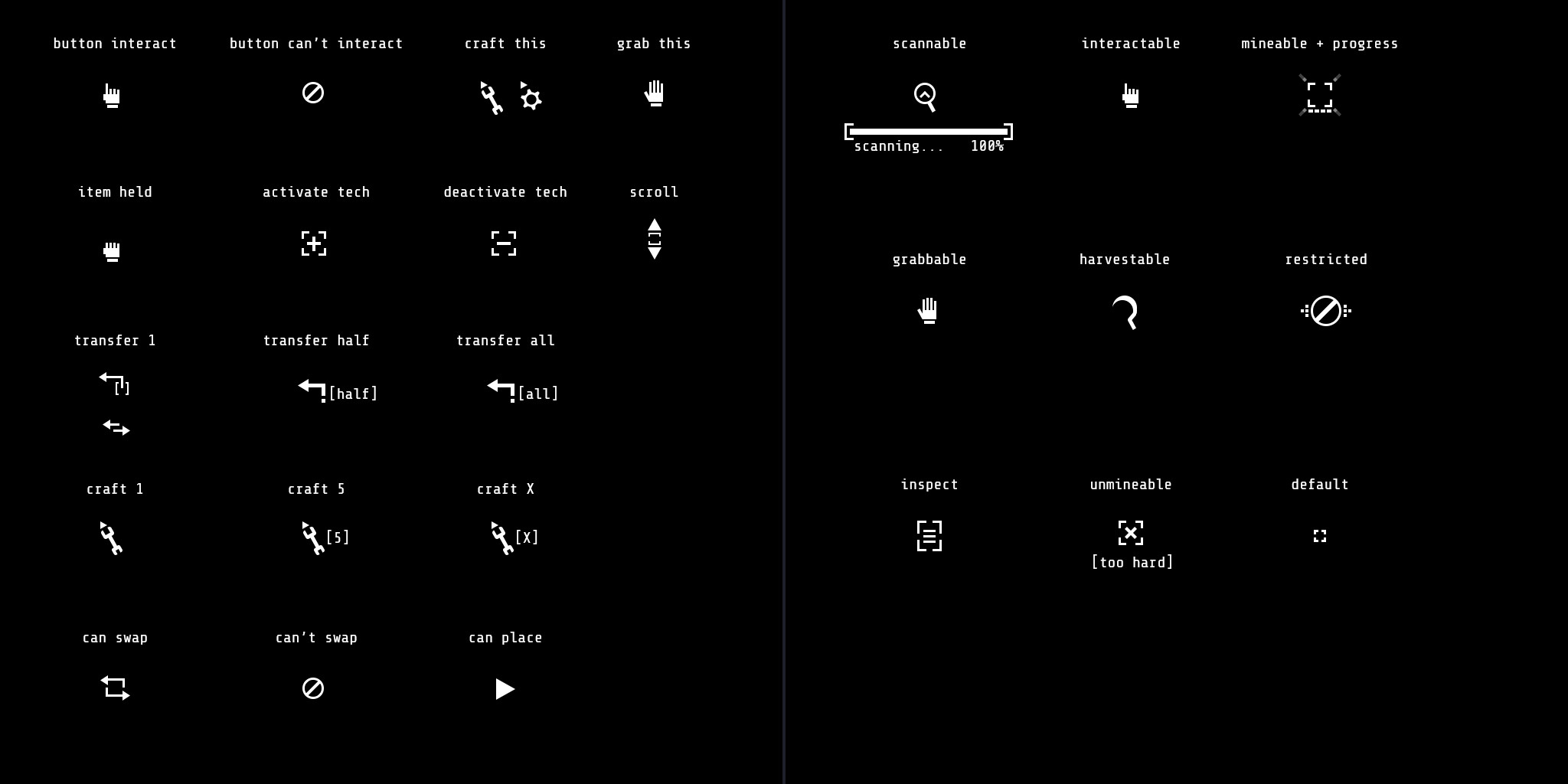  Cursor states. The goal was to provide a wide range of feature information while maintaining our retro UI visual style.