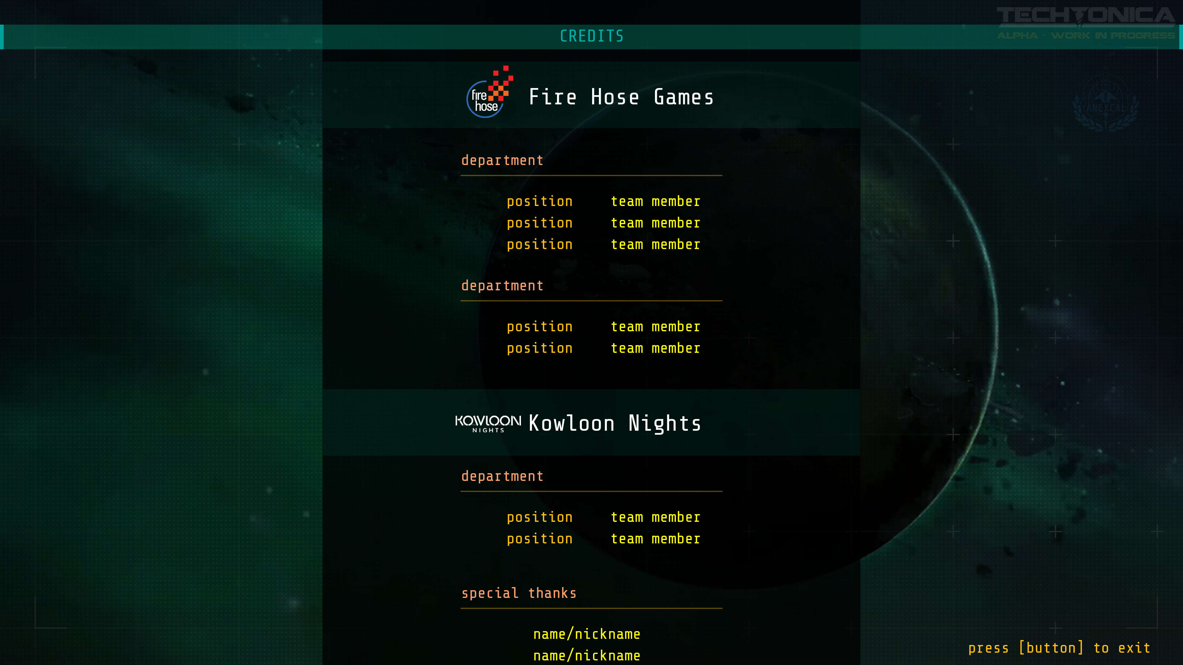 Credits - Just a basic layout accessible from the main menu