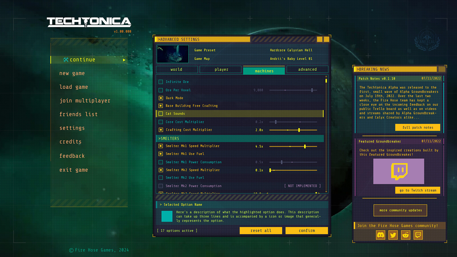 Custom Game Options - We included a ton of numbers to tweak in the customization menu. We had to account for several types of interaction widgets, the player's current settings, the default settings in case they wanted to reset, and several categories.
