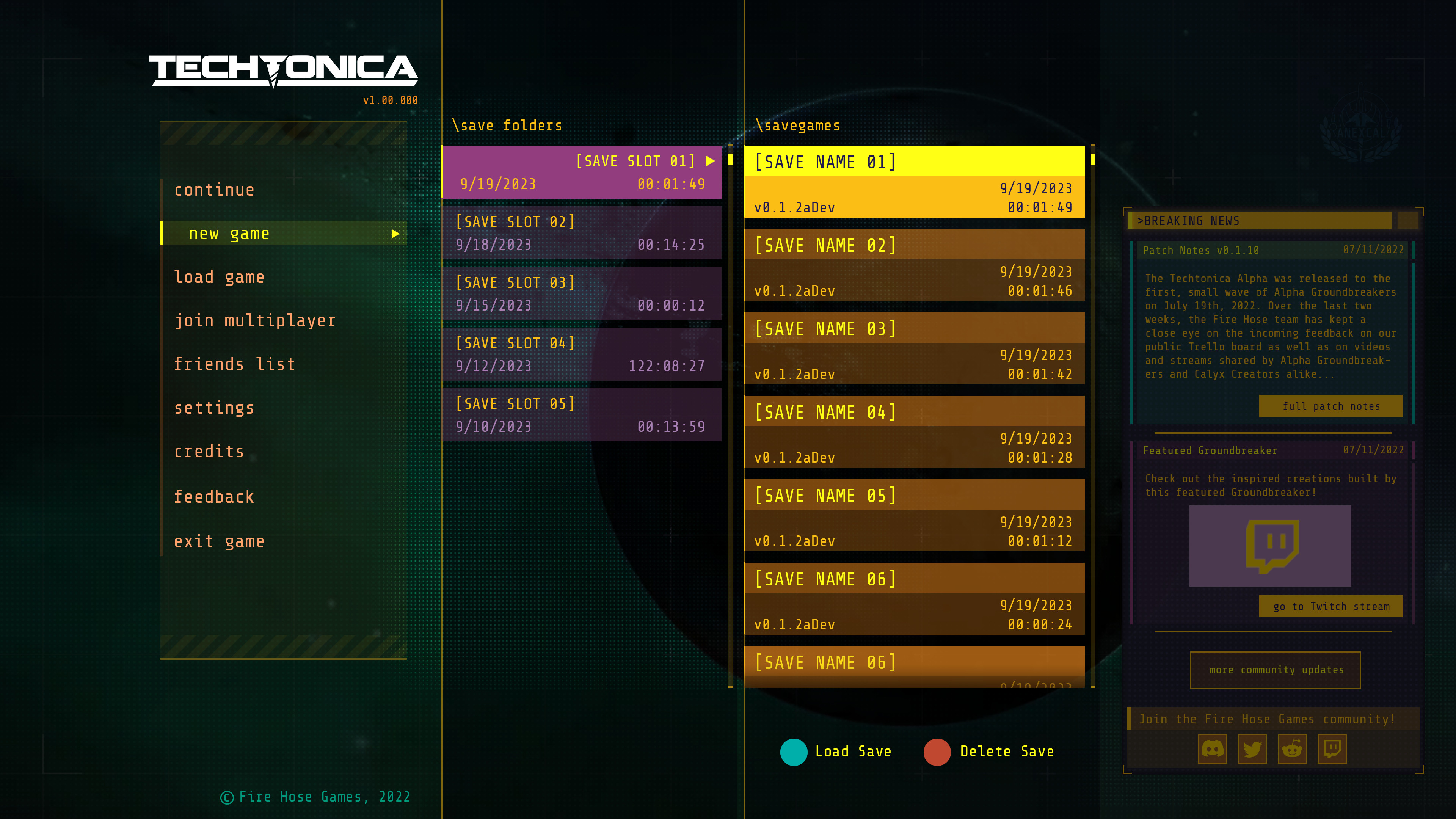Load Game - Each session was separated out into folders to make navigation through a ton of saves a bit easier. It also made it easier to mass delete old saves from outdated versions of the game in EA.