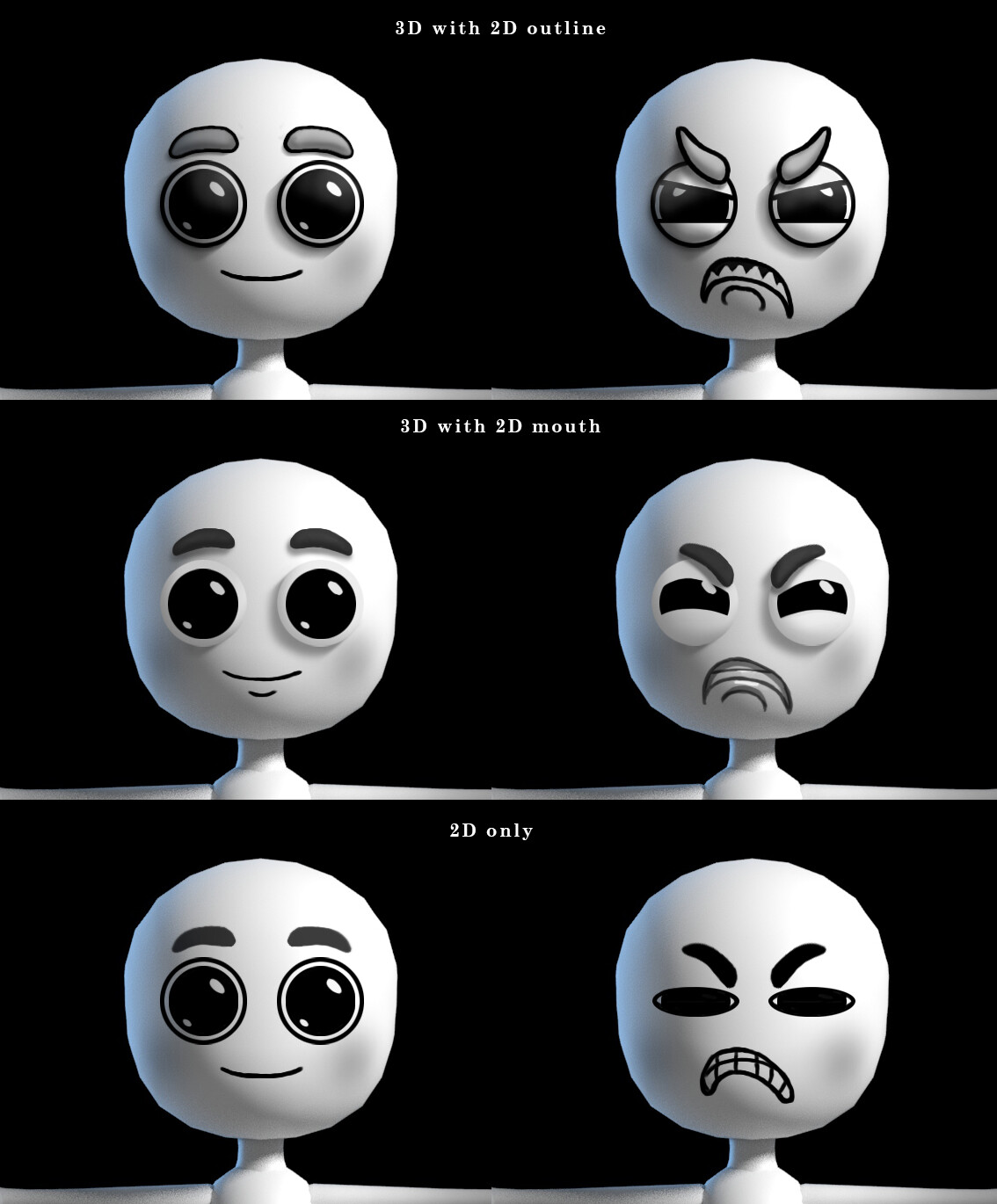 Early facial features and expressions ideas. 