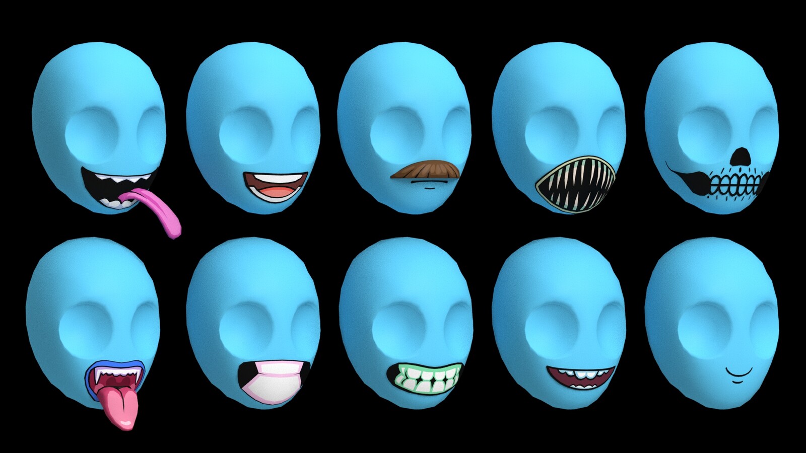 3D mouths based on Gilberto Alvarez's drawings.