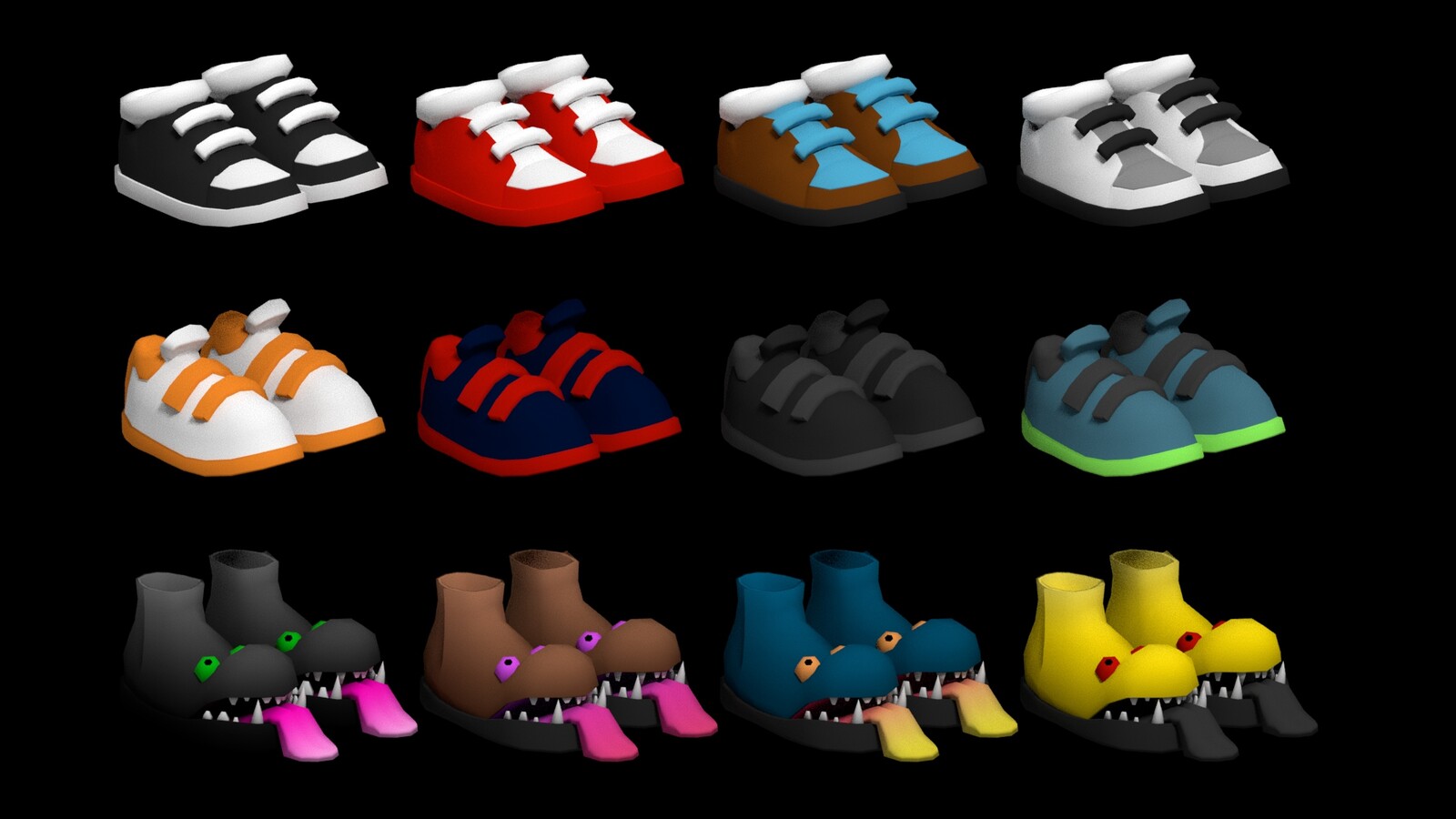 Middle row of shoes created by Spencer Barber. 