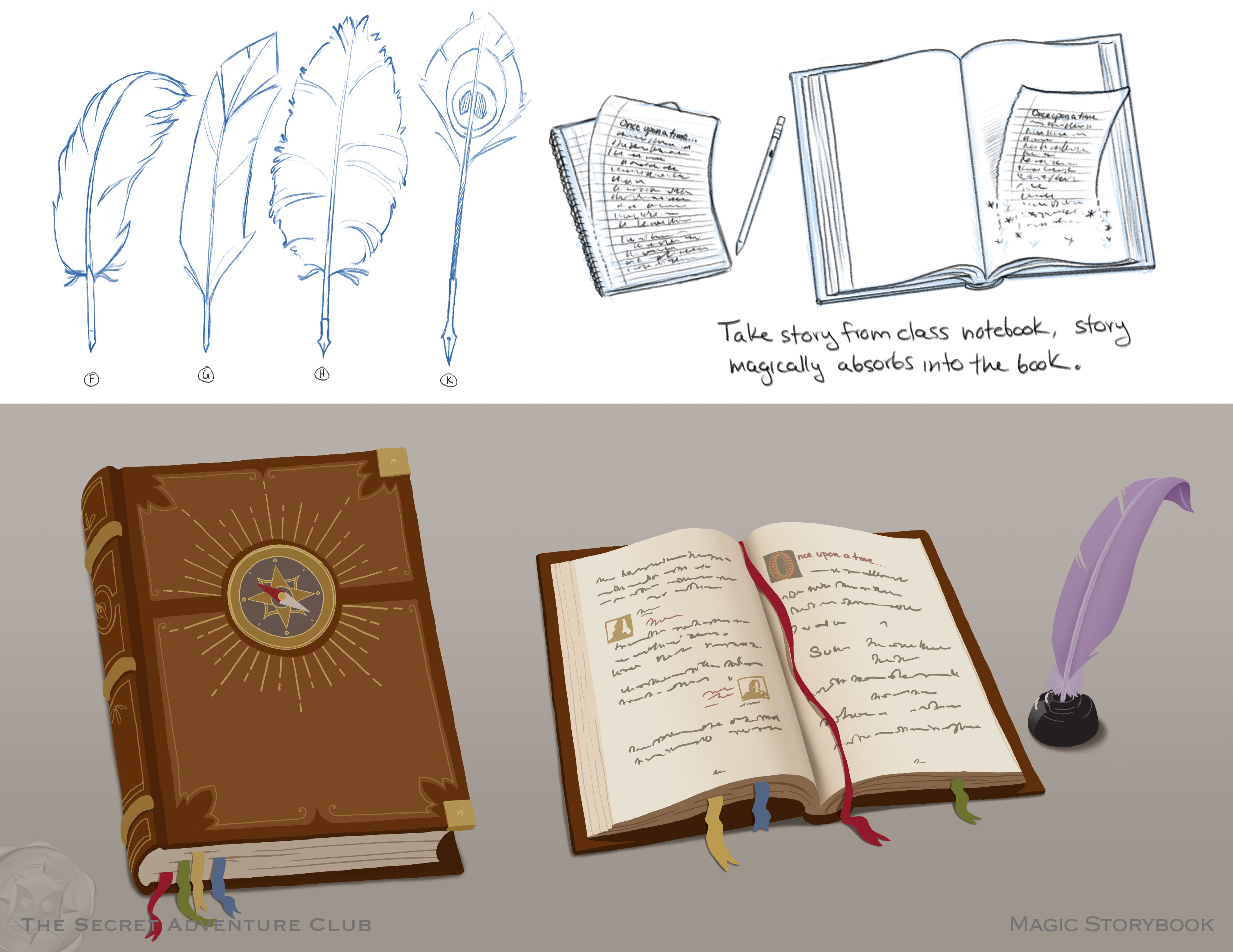 Magic book and pen prop designs.