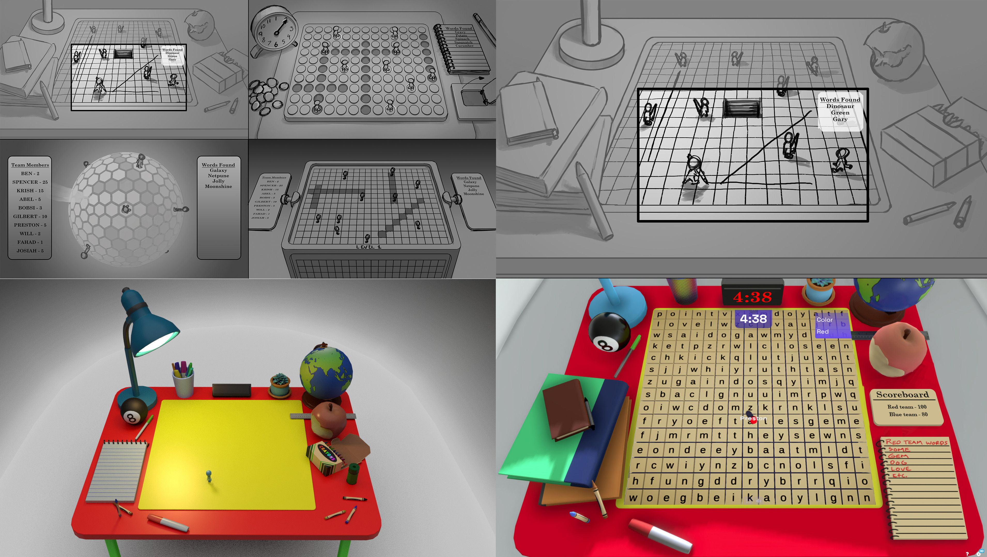 "Word Hunt" Concepts and 3D work. 