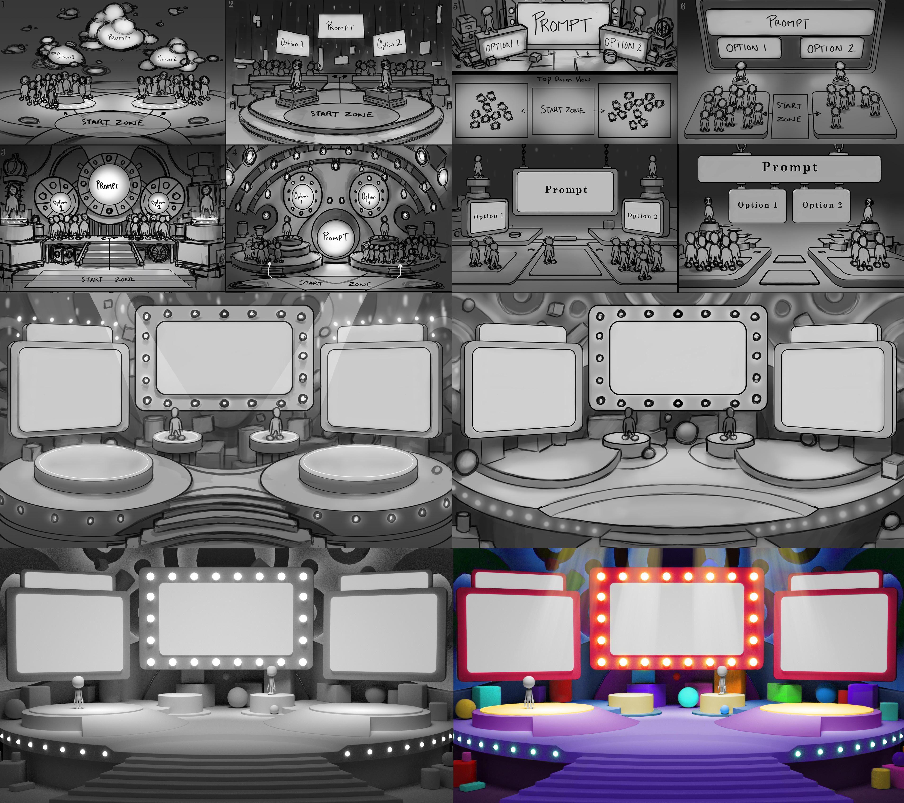 "What the Blank" Concepts and 3D work. Game where players would give an answer to different questions and others would pick their favorite. I made the concepts and 3D stage. 