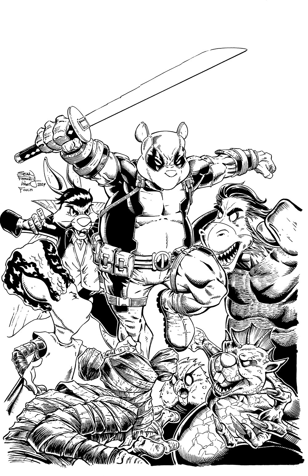 Do You Pooh vs Monsters NYCC 2024 cover 

Homage to David Finch's Deadpool cover 

Lines and colors by Sean Forney 

published by Counterpoint Comics 
