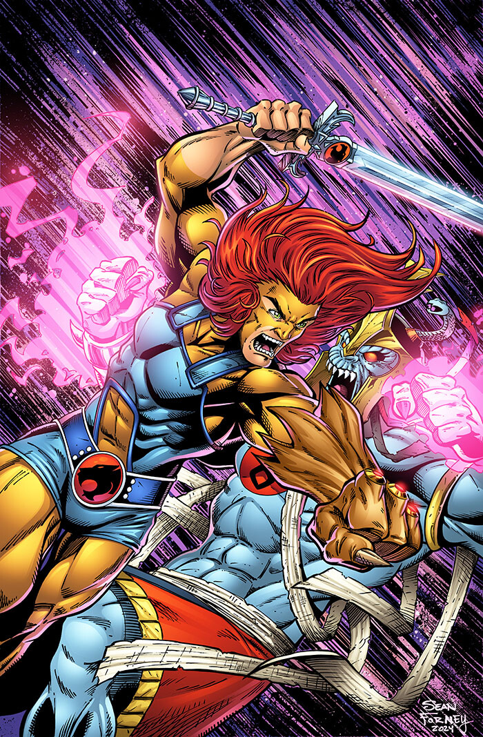 Lion-O vs Mumm-Ra fan art 

Lines and color by Sean Forney