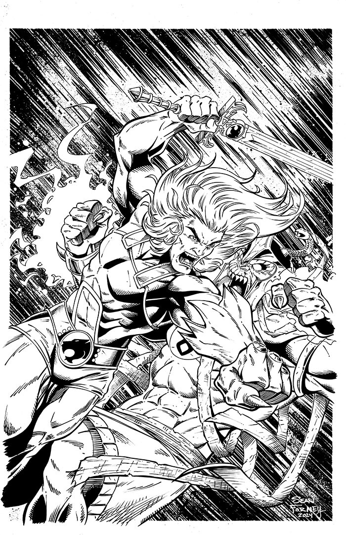 Lion-O vs Mumm-Ra fan art 

Lines and color by Sean Forney