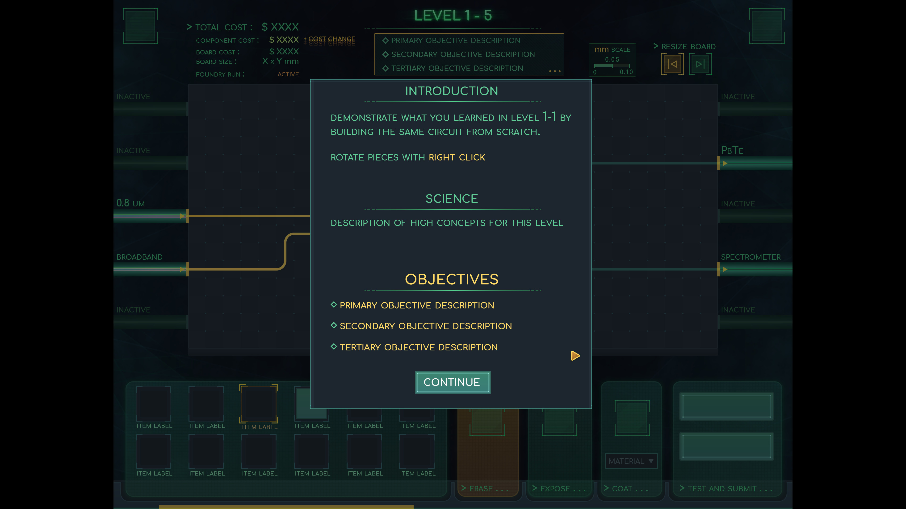 Level start screen introduces objectives and explains the scientific reason for the puzzle