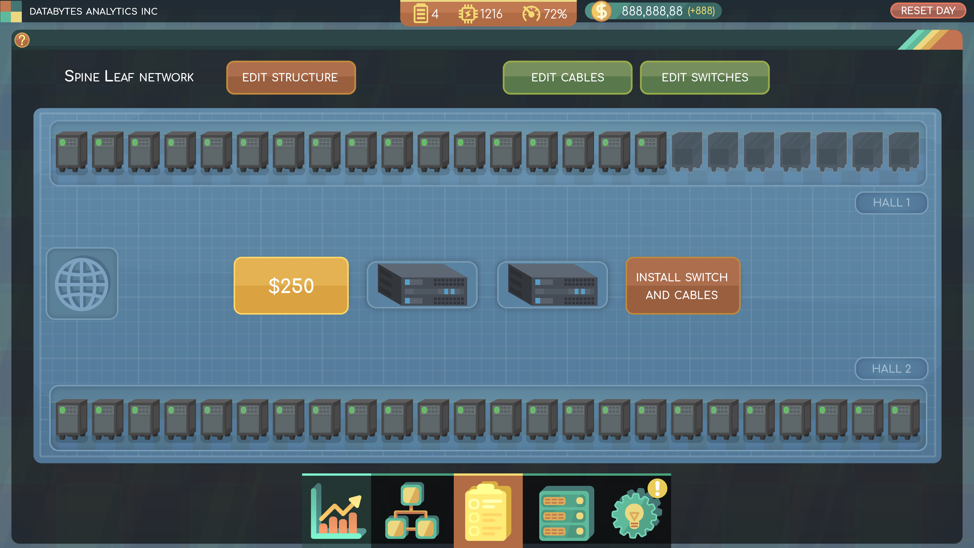 Network infrastructure screen - Spine Leaf System layout
