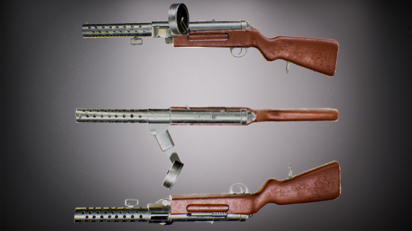Bergmann MP18  - Multiple views of the sides and top of the gun.